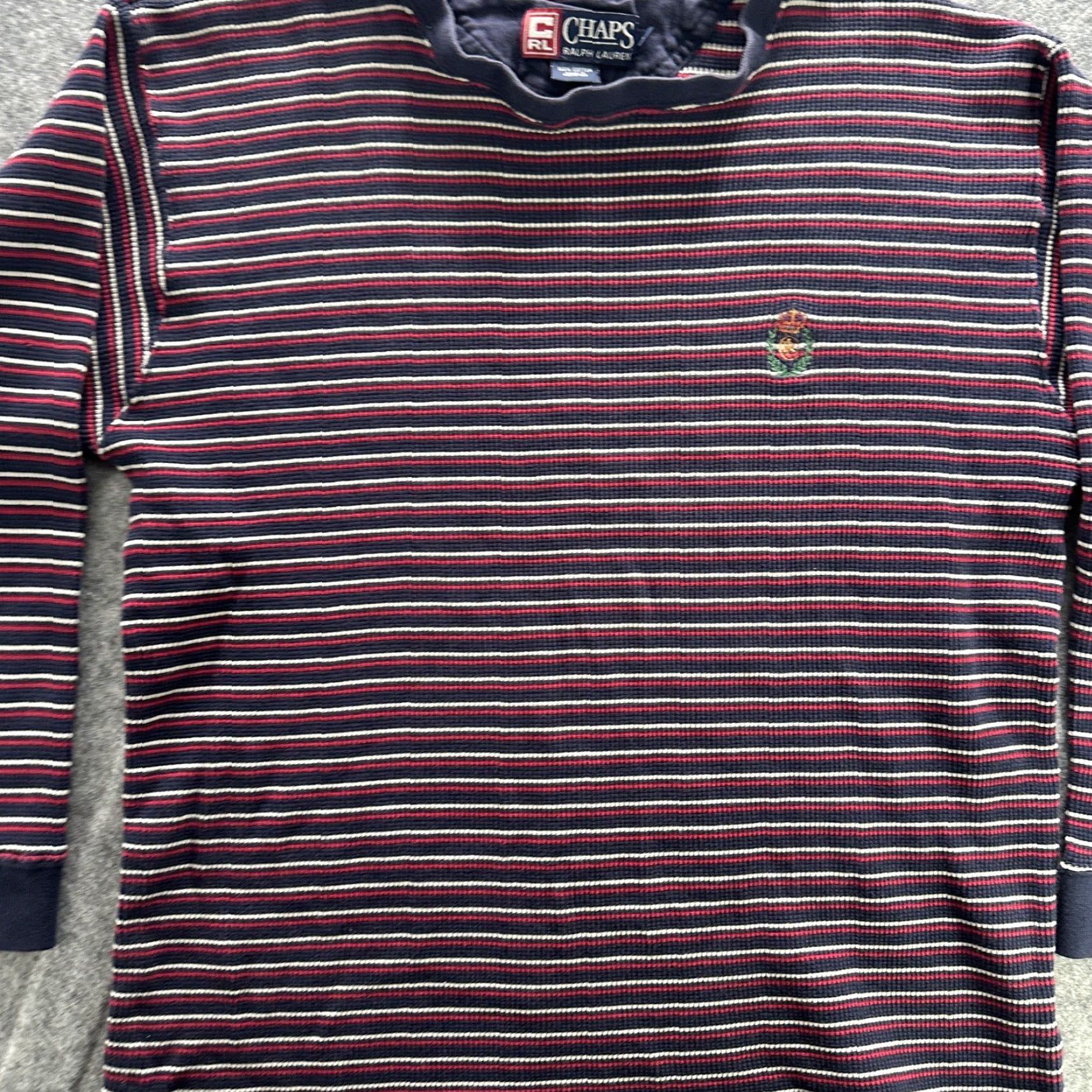Chaps Chaps Ralph Lauren Sweater Mens Large Striped Waffle-Knit Crest Pullover Navy Red White Crewneck Size US L / EU 52-54 / 3 - 3 Thumbnail