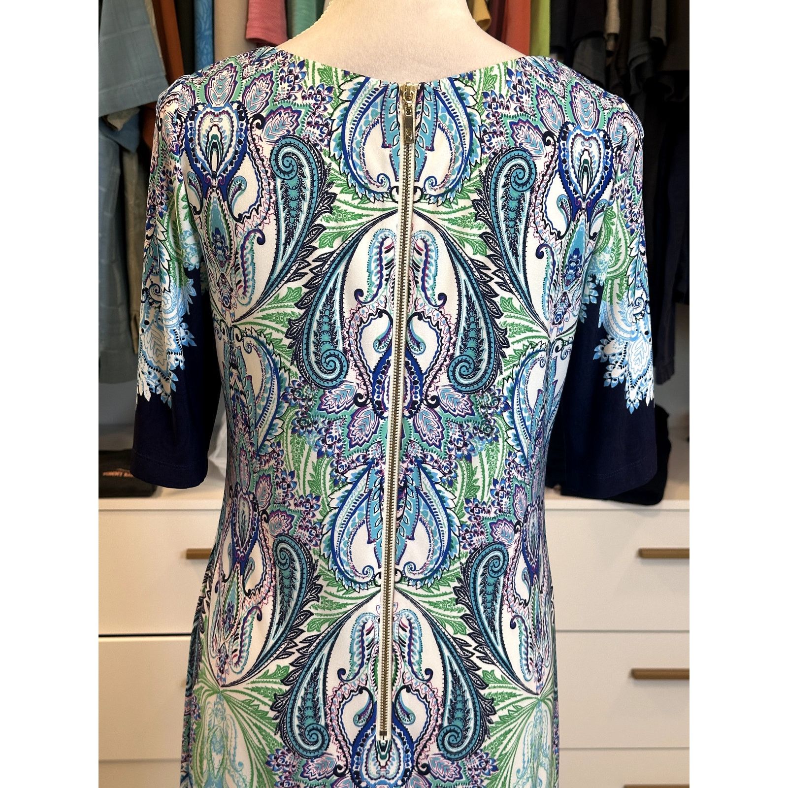 Other Eliza J Blue White Paisley Short Sleeve Jersey Midi Dress 6 Size M / US 6-8 / IT 42-44 - 5 Thumbnail