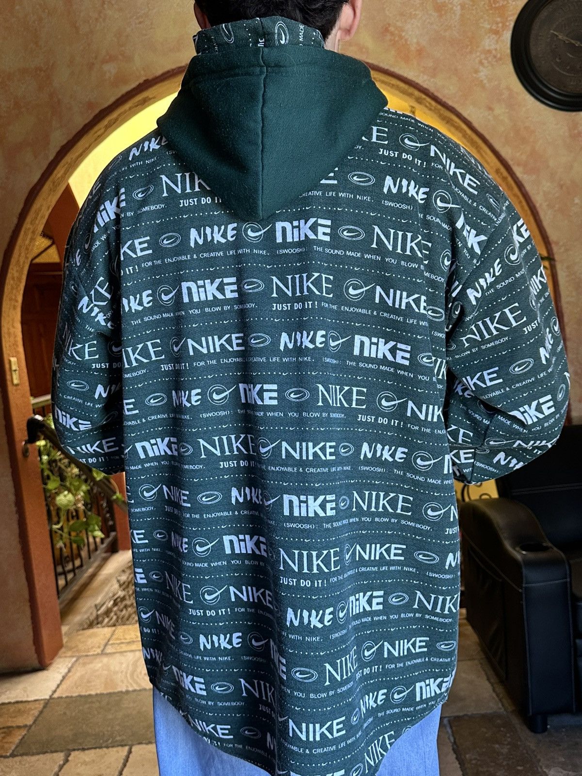 Nike GRAIL Vintage 90s Nike AOP Hoodie XL Green Size US XL / EU 56 / 4 - 5 Thumbnail