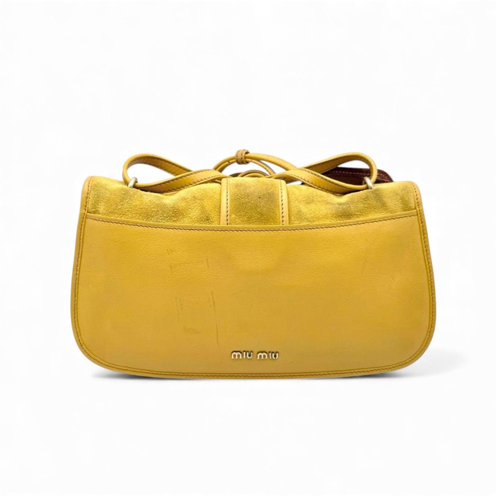 Miu Miu Miu Miu - Yellow Suede Shoulder Bag Decorative Accent Size ONE SIZE - 3 Thumbnail