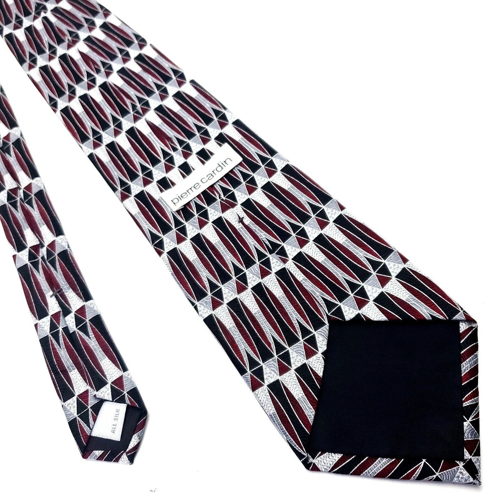 Pierre Cardin Pierre Cardin Red Gray Silk Tie Woven Short Wide Geometric Size ONE SIZE - 3 Thumbnail
