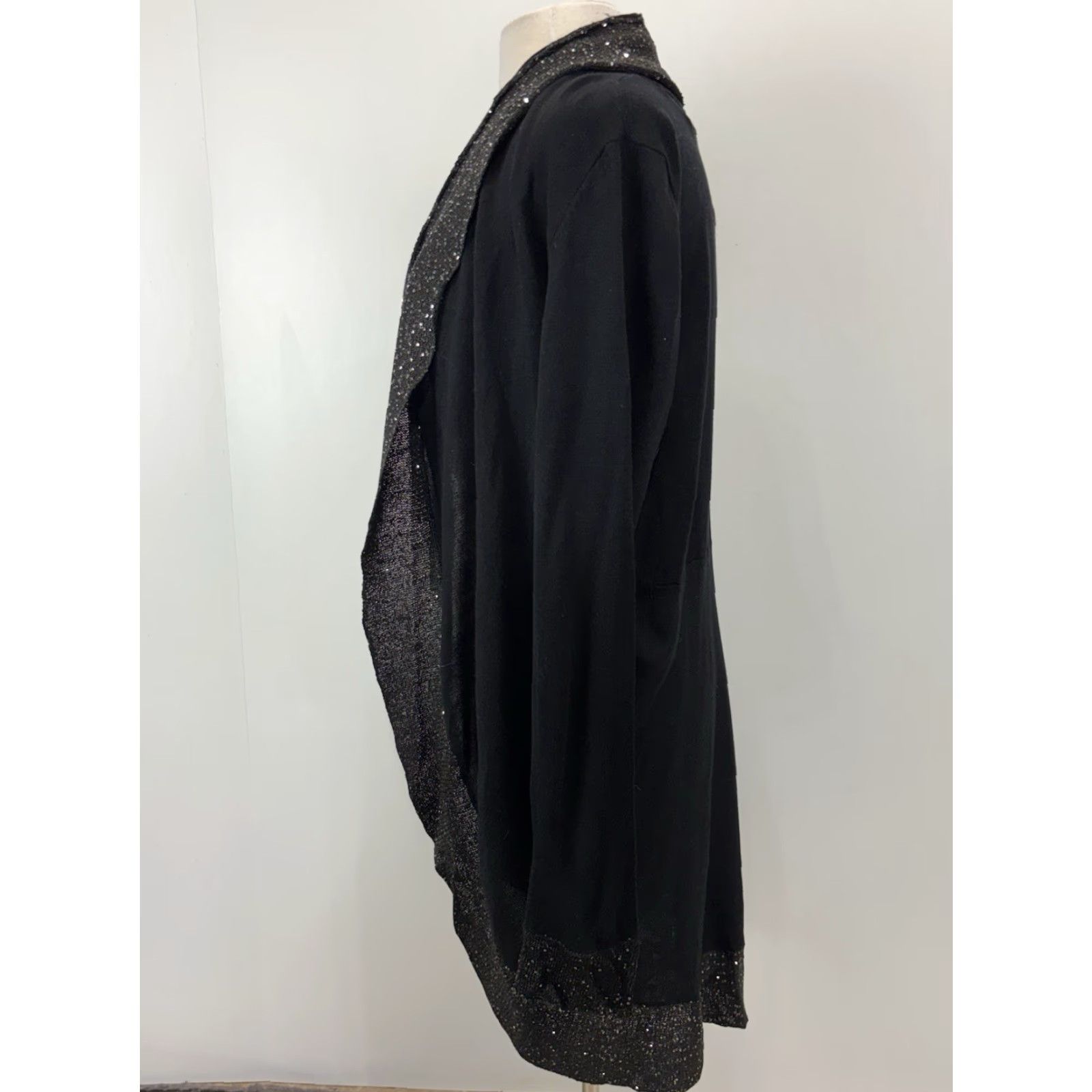 Soft Surroundings VINTAGE Soft Surroundings Knit Cardigan Sweater Women Large Black Silver Trim Long Sleeve Classic Trendy Size L / US 10 / IT 46 - 2 Thumbnail