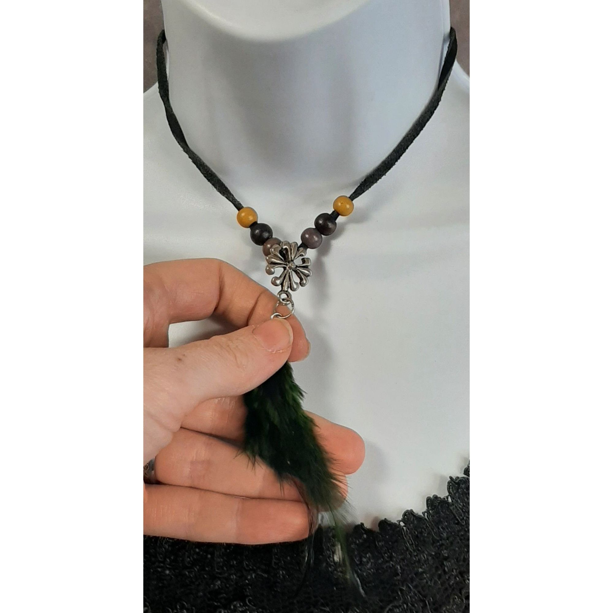 Other Boho Feather Pendant Necklace With Adjustable Cord & Beads Size ONE SIZE - 3 Thumbnail