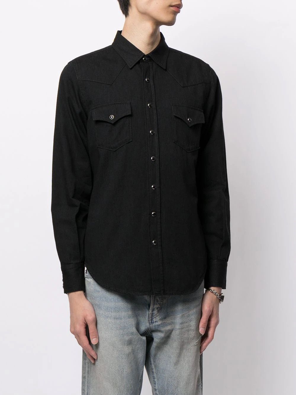 image of Saint Laurent Paris Saint Laurent Pointed Collar Western Denim Shirt in Black, Men's (Size Medium)
