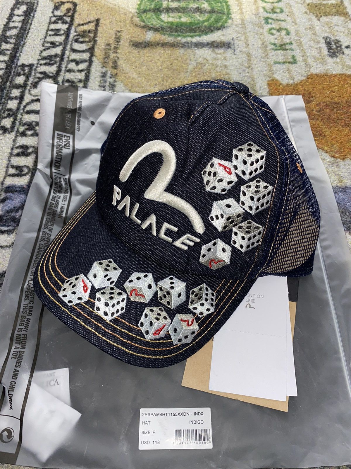 Palace Palace x Evisu Dice Mesh Trucker Dark Wash | Grailed