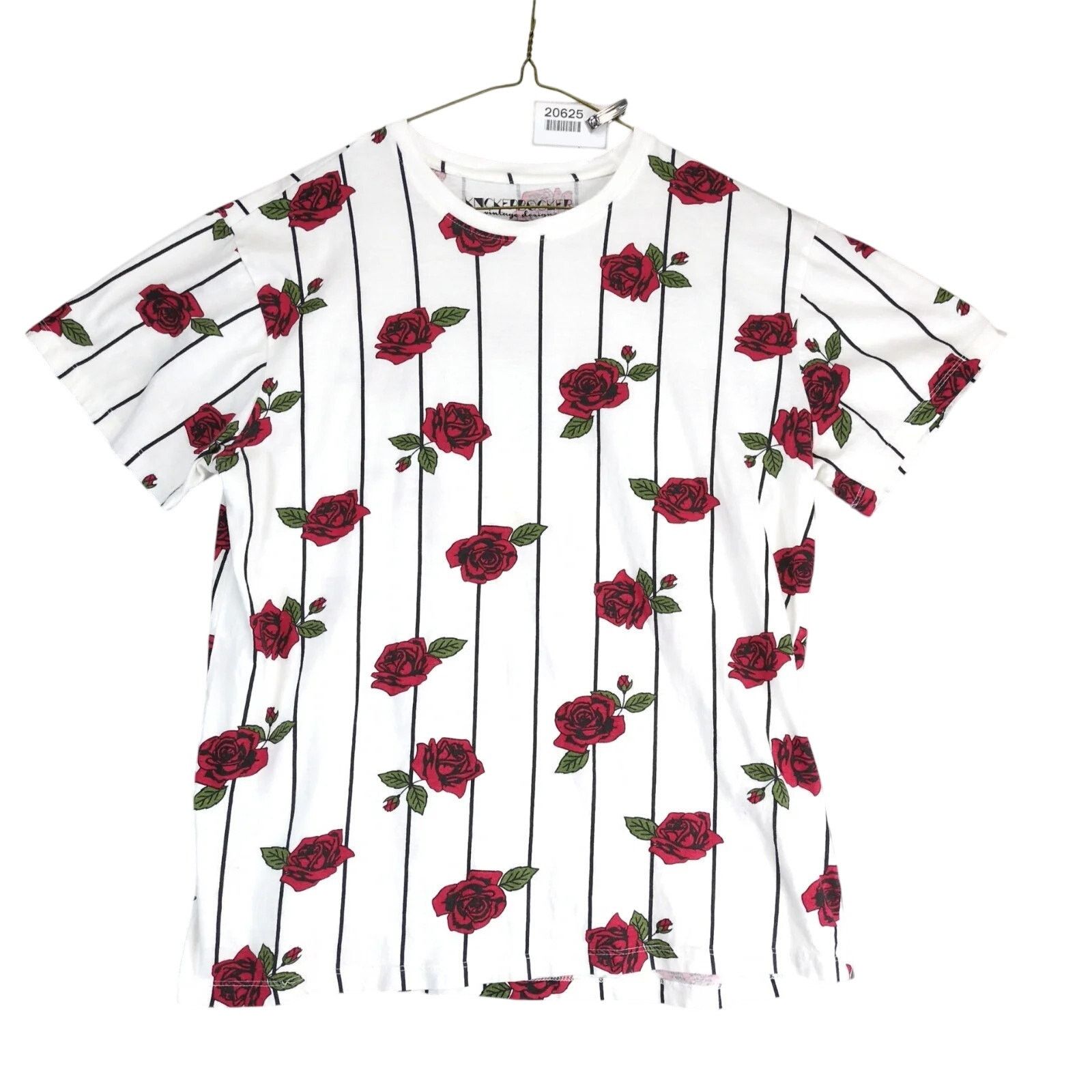 Knickerbocker Mfg Co Knickerbocker Striped Red Roses T-Shirt Women's L Short Slv Size L / US 10 / IT 46 - 1 Thumbnail