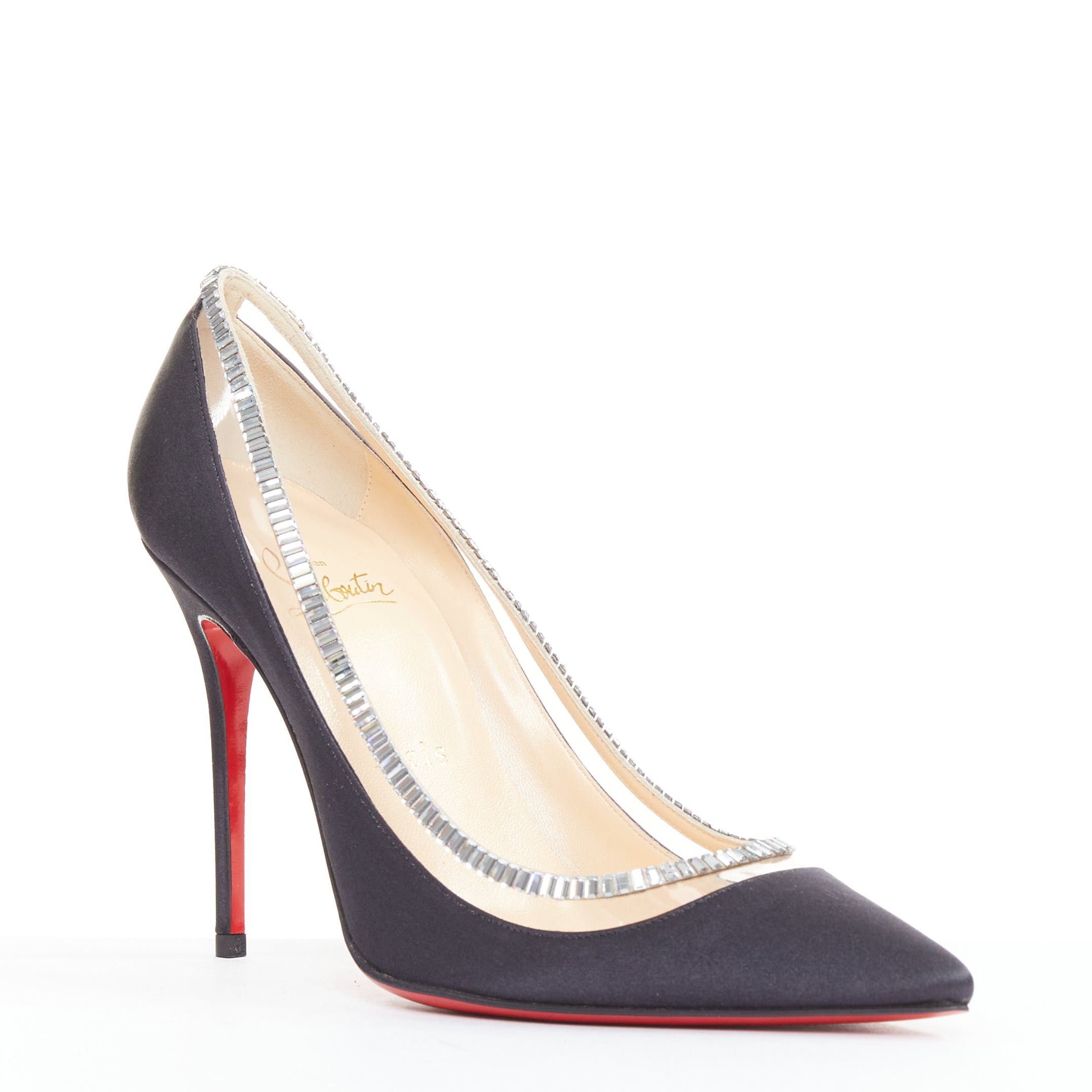 Christian Louboutin CHRISTIAN LOUBOUTIN Paulina Strass 100 Crepe Satin black PVC baguette crystal pumps EU37.5 Size US 7.5 / IT 37.5 - 1 Thumbnail