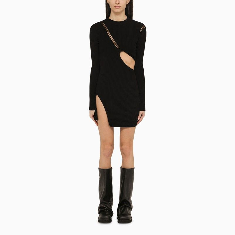 image of The Attico Black Ribbed Cut-Out Mini Dress, Women's (Size Medium)