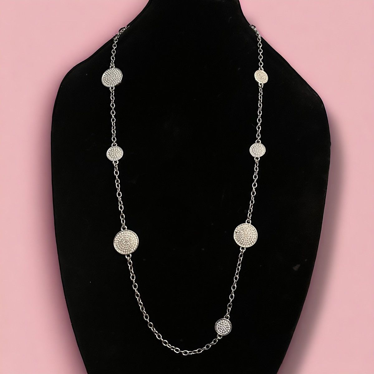 Other Silver tone station rhinestone disc necklace Size ONE SIZE - 1 Thumbnail