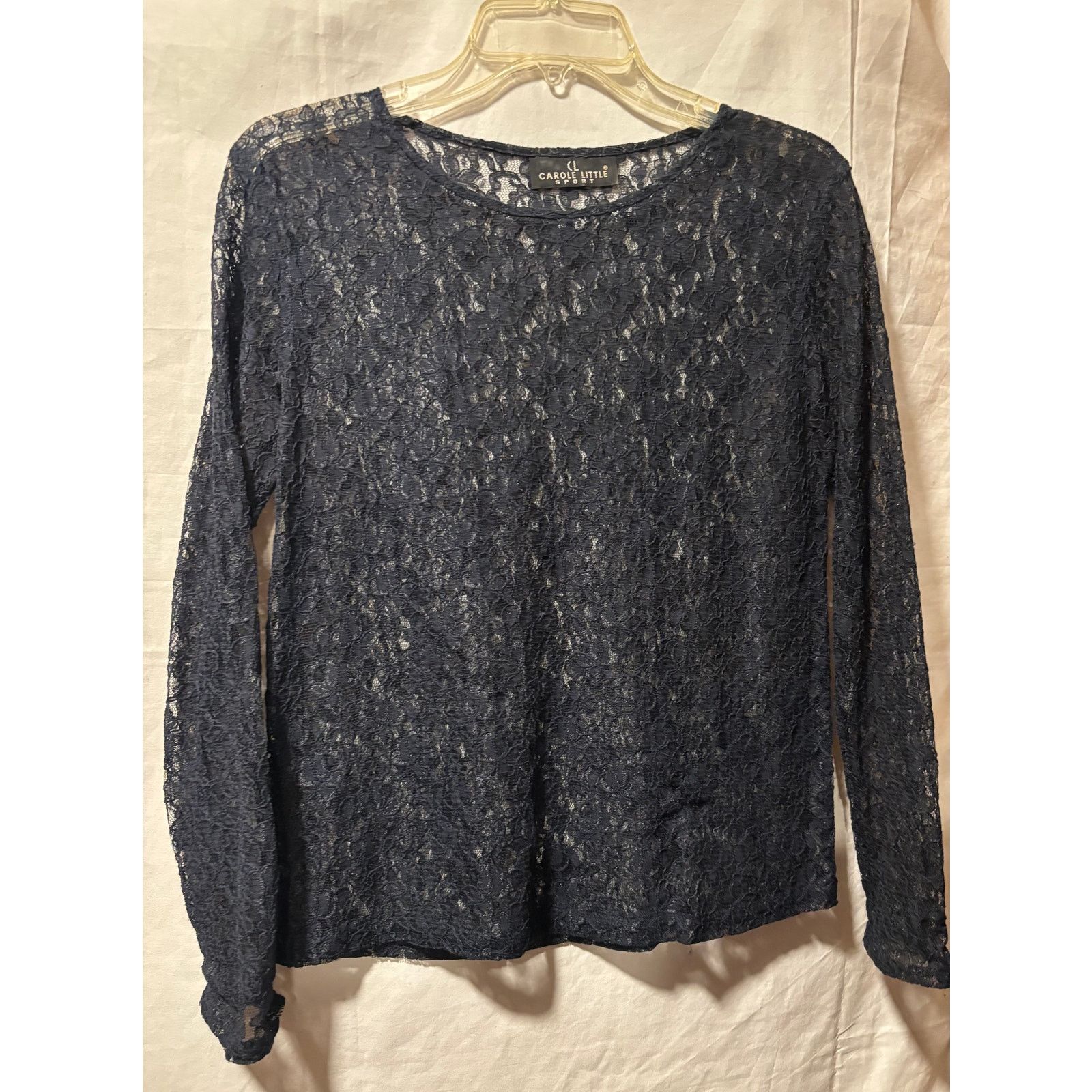 Vintage Carole Little Vintage Navy Blue Long Sleeve Lace Top Stretch Size M / US 6-8 / IT 42-44 - 3 Thumbnail