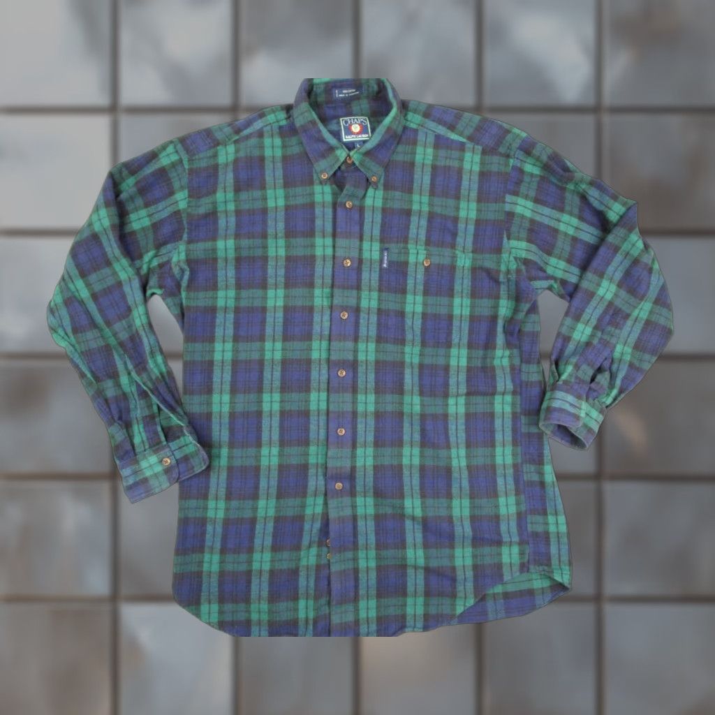 Chaps VINTAGE Chaps Ralph Lauren Shirt Mens L Plaid Flannel Button-Up 100% Cotton Blue Green 90s Preppy Retro Mens Size US L / EU 52-54 / 3 - 1 Thumbnail