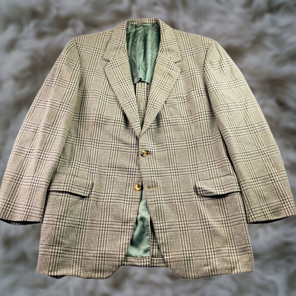 Vintage VINTAGE Oxxford Clothes Blazer Men 44 Long Wool Tweed Houndstooth Plaid 2-Button Jacket Mens Size 44R - 1 Thumbnail