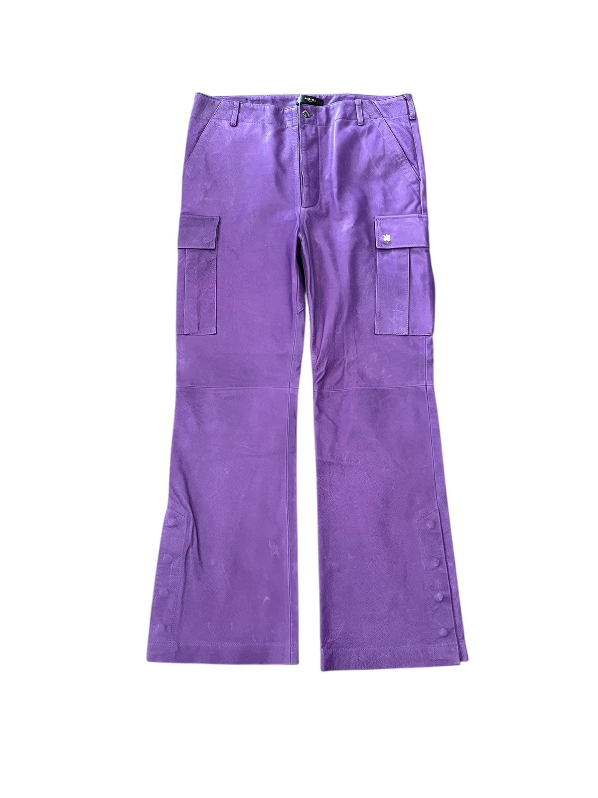 Amiri Leather Cargo Trousers Purple