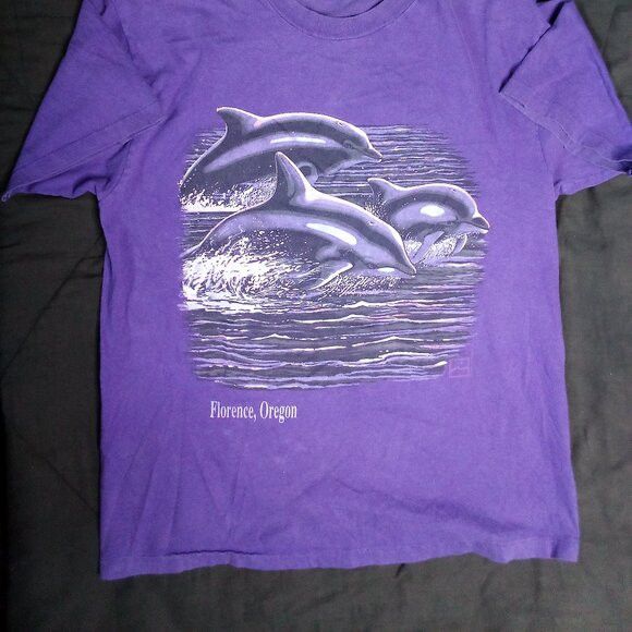 Vintage Vintage 80s Neon Dolphins Florence Oregon T-Shirt Size US L / EU 52-54 / 3 - 3 Thumbnail