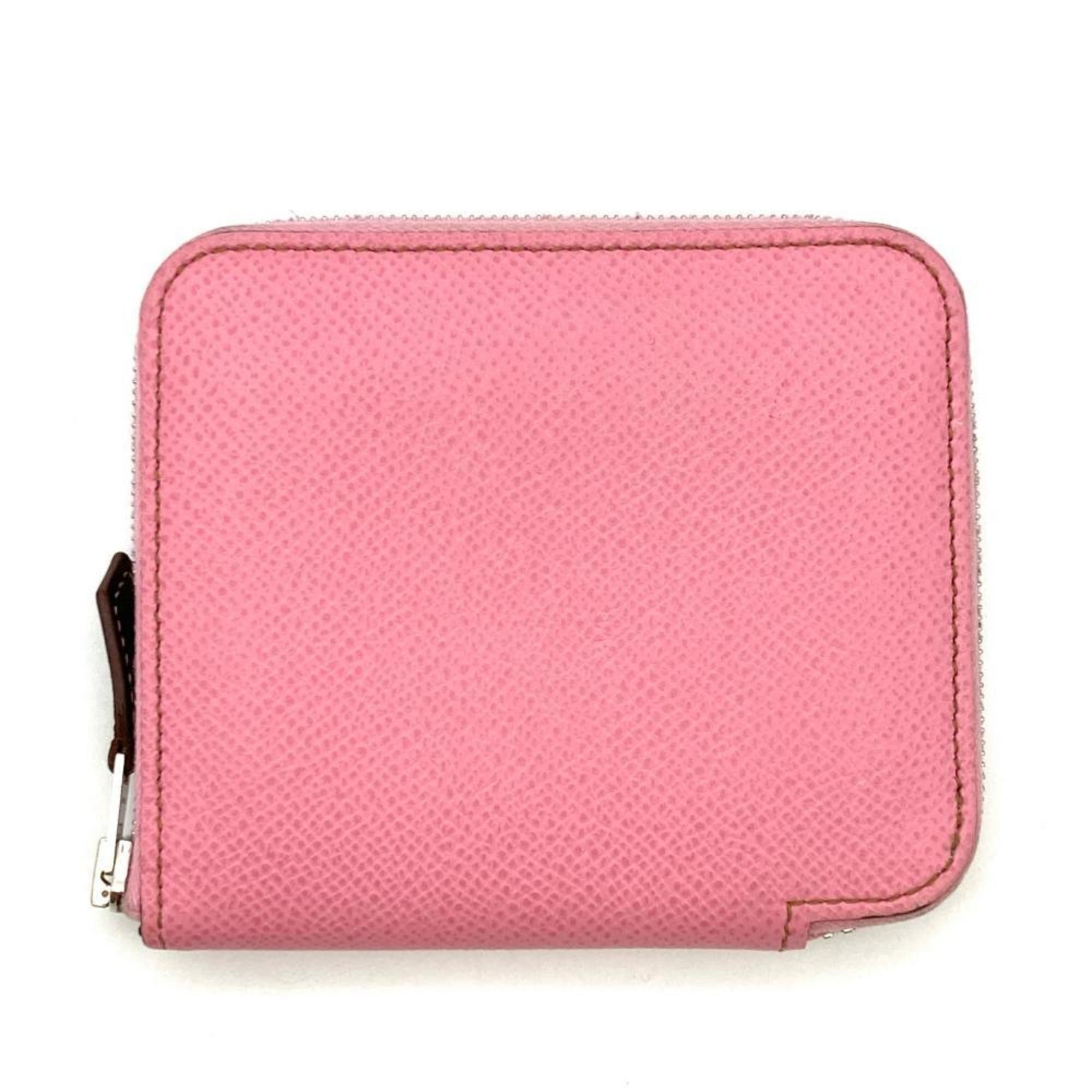 Hermes Azap Compact Silk In Coin Case Epsom Z Stamp Rose Confetti Pink Women's
