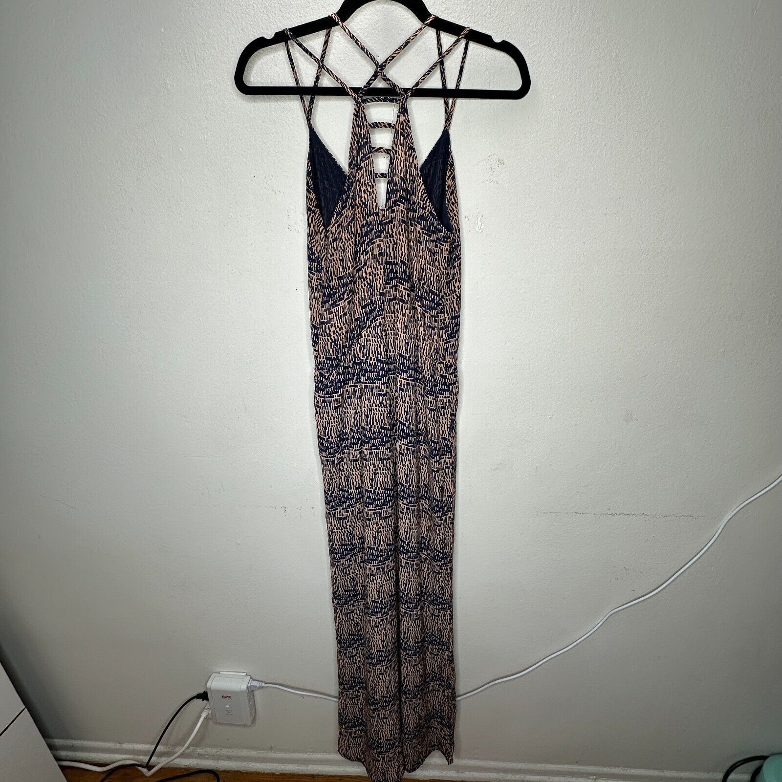 Other Fora Tan & Navy Button Strappy Wide Leg Jumpsuit Small Size 27" / US 4 / IT 40 - 6 Thumbnail