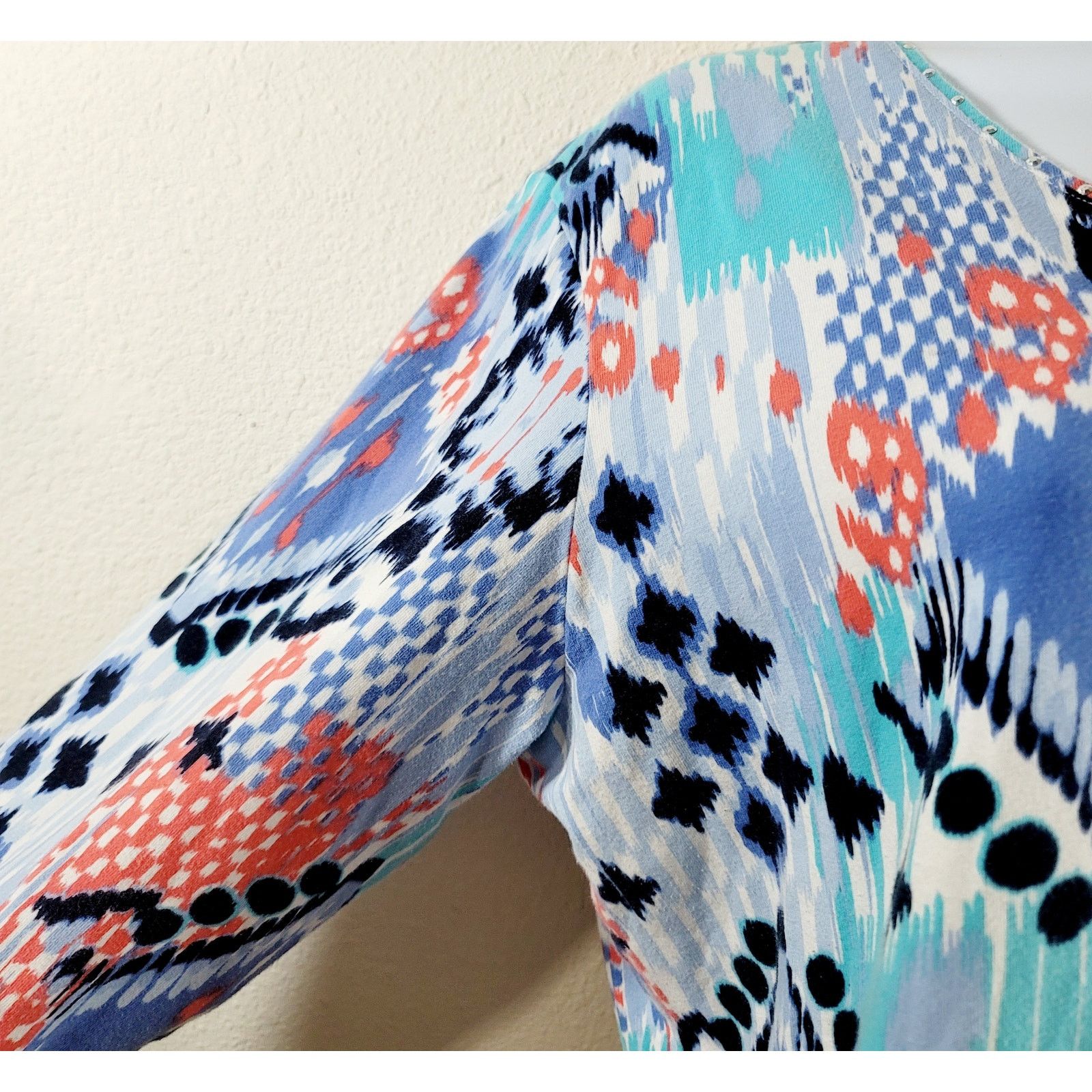Other Ruby Rd. Blue White Orange Abstract Print V Neck Top Large Size L / US 10 / IT 46 - 6 Thumbnail