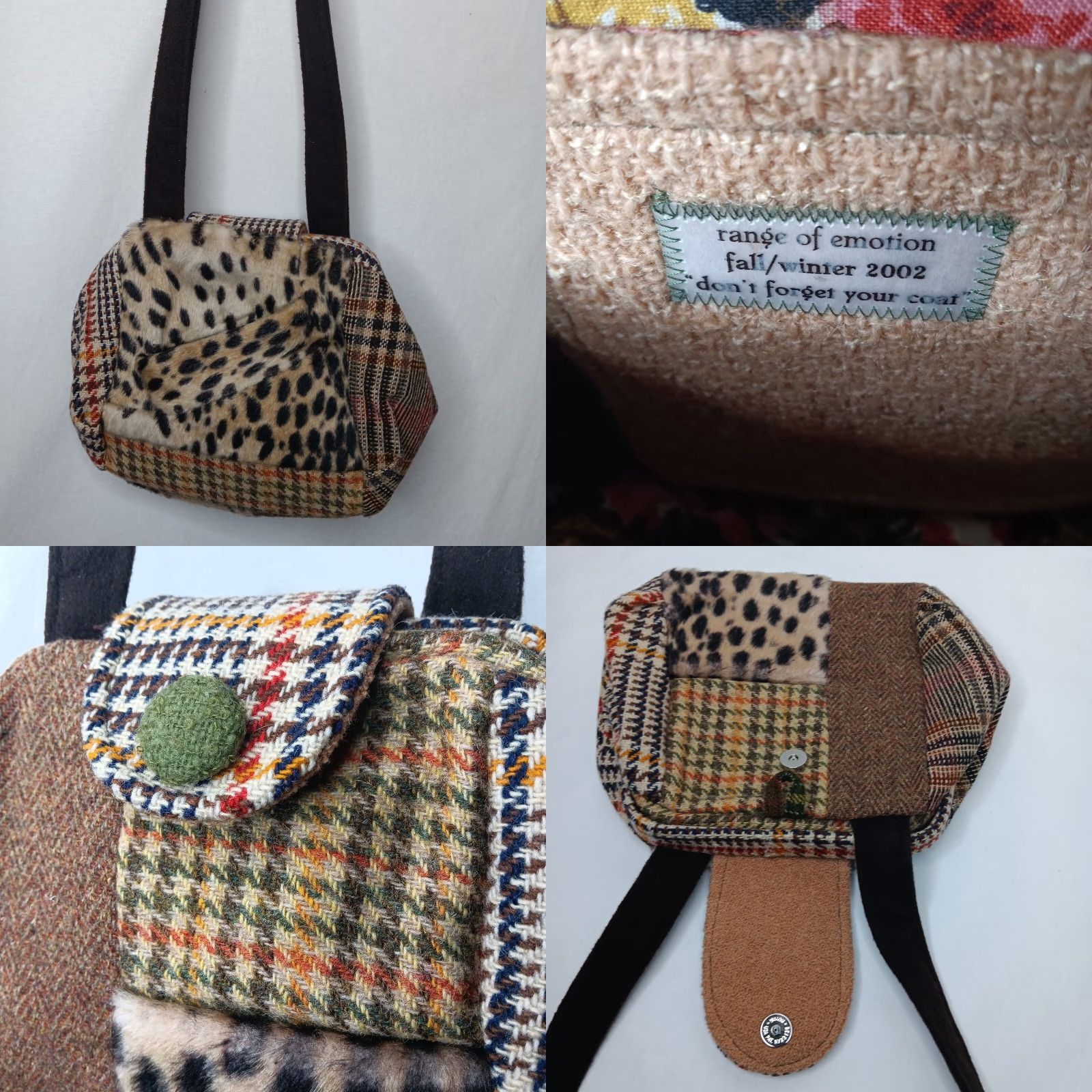 Vintage VINTAGE Range of Emotion Women's Designer Wool Patchwork Purse Medium Brown Faux Fur Art Style Autumn 2002 Size 32" / US 10 / IT 46 - 8 Thumbnail