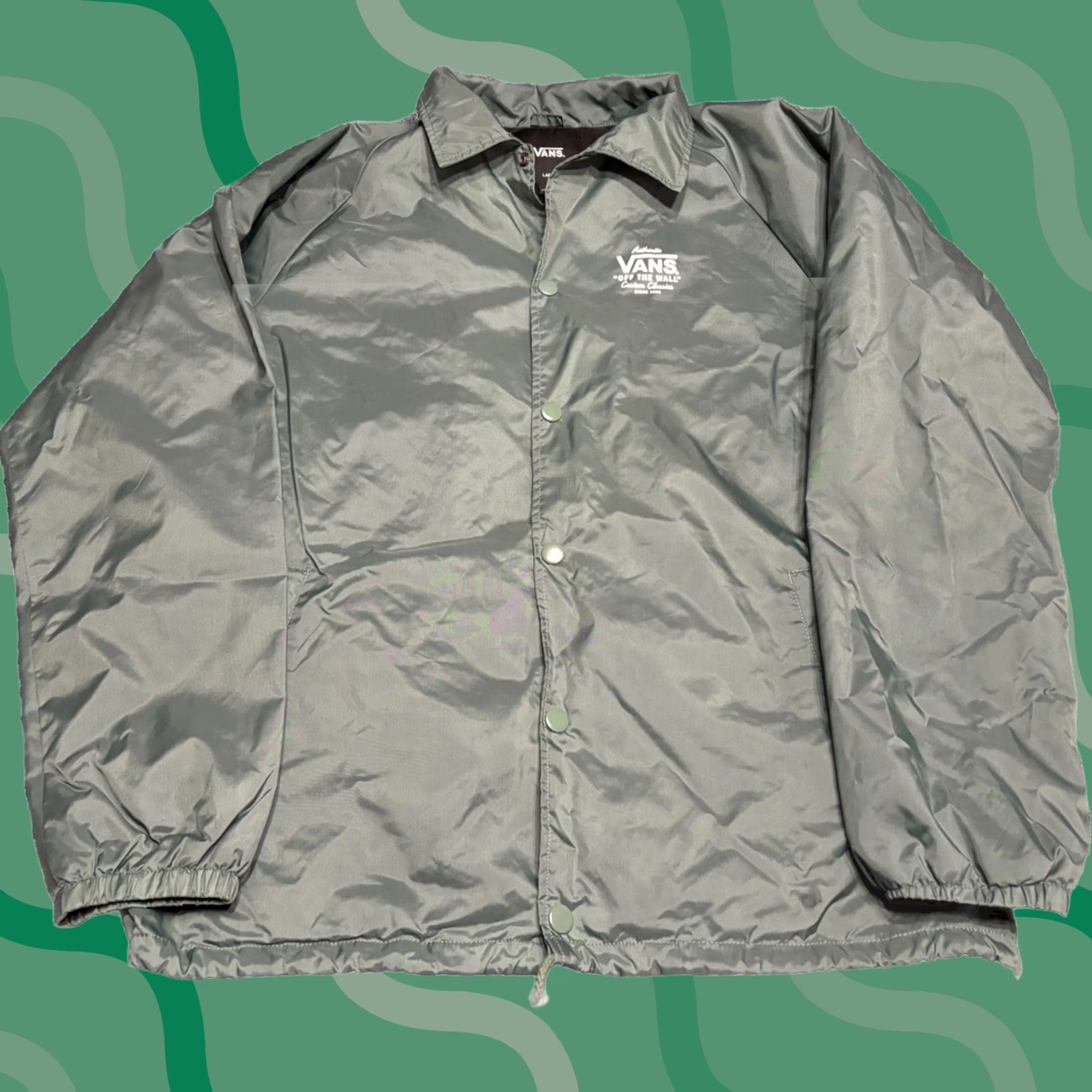 Vans VANS Men's Jacket Windbreaker Snap Front Nylon Green L Retro Skate Size US L / EU 52-54 / 3 - 1 Thumbnail