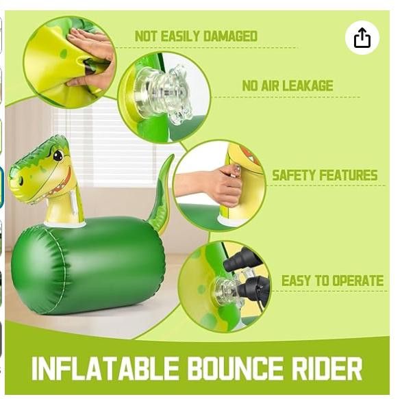 NBDN Nobrandedon Green Dinosaur Inflatable Hopping Animal up to 250 lbs Size ONE SIZE - 4 Thumbnail