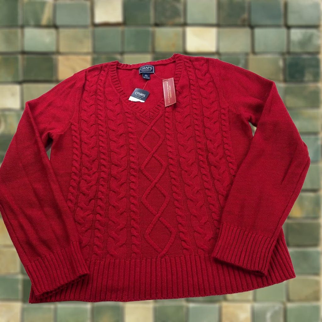 Chaps Chaps Sweater Shirts? Chaps XL Cable Knit Acrylic V-Neck Pullover Red Womens Pullover Sweater Red Nike Size XL / US 12-14 / IT 48-50 - 1 Thumbnail