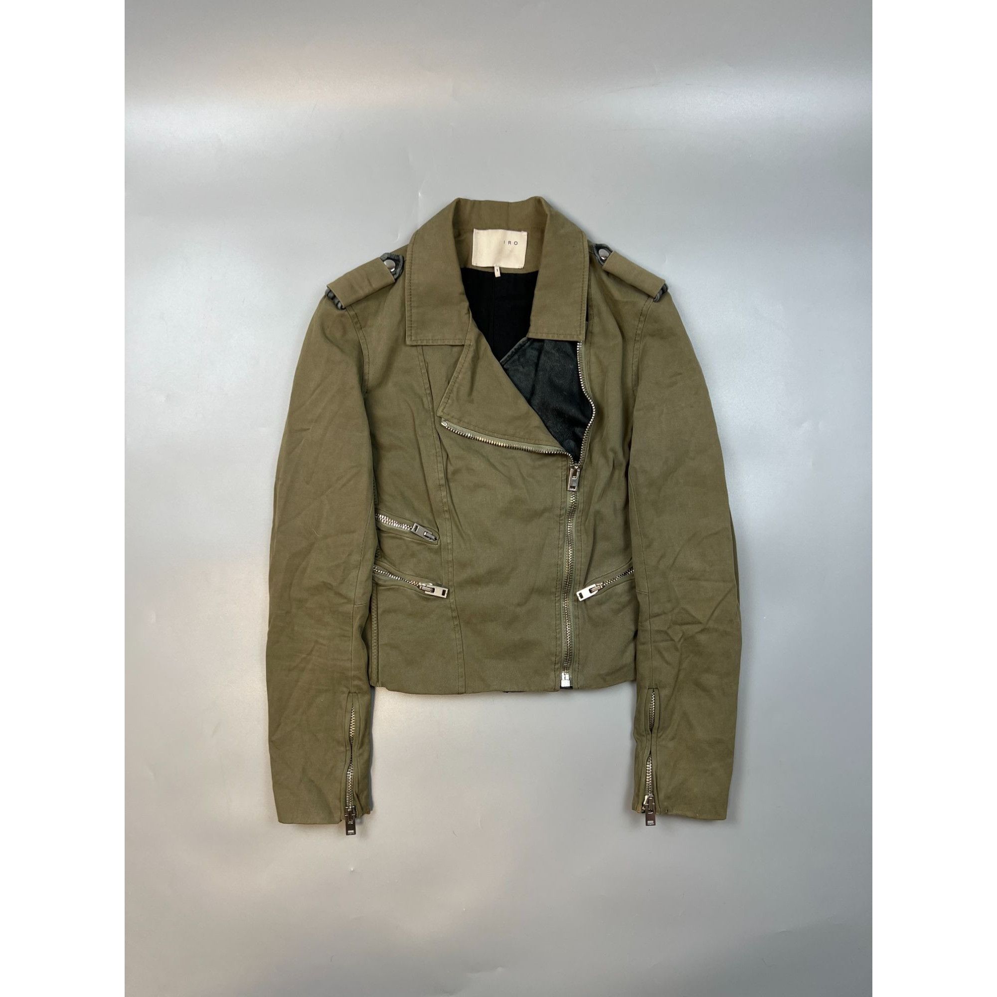 Iro Iro Cotton Biker Jacket With Leather Elements (Y0686) Size S / US 4 / IT 40 - 1 Thumbnail