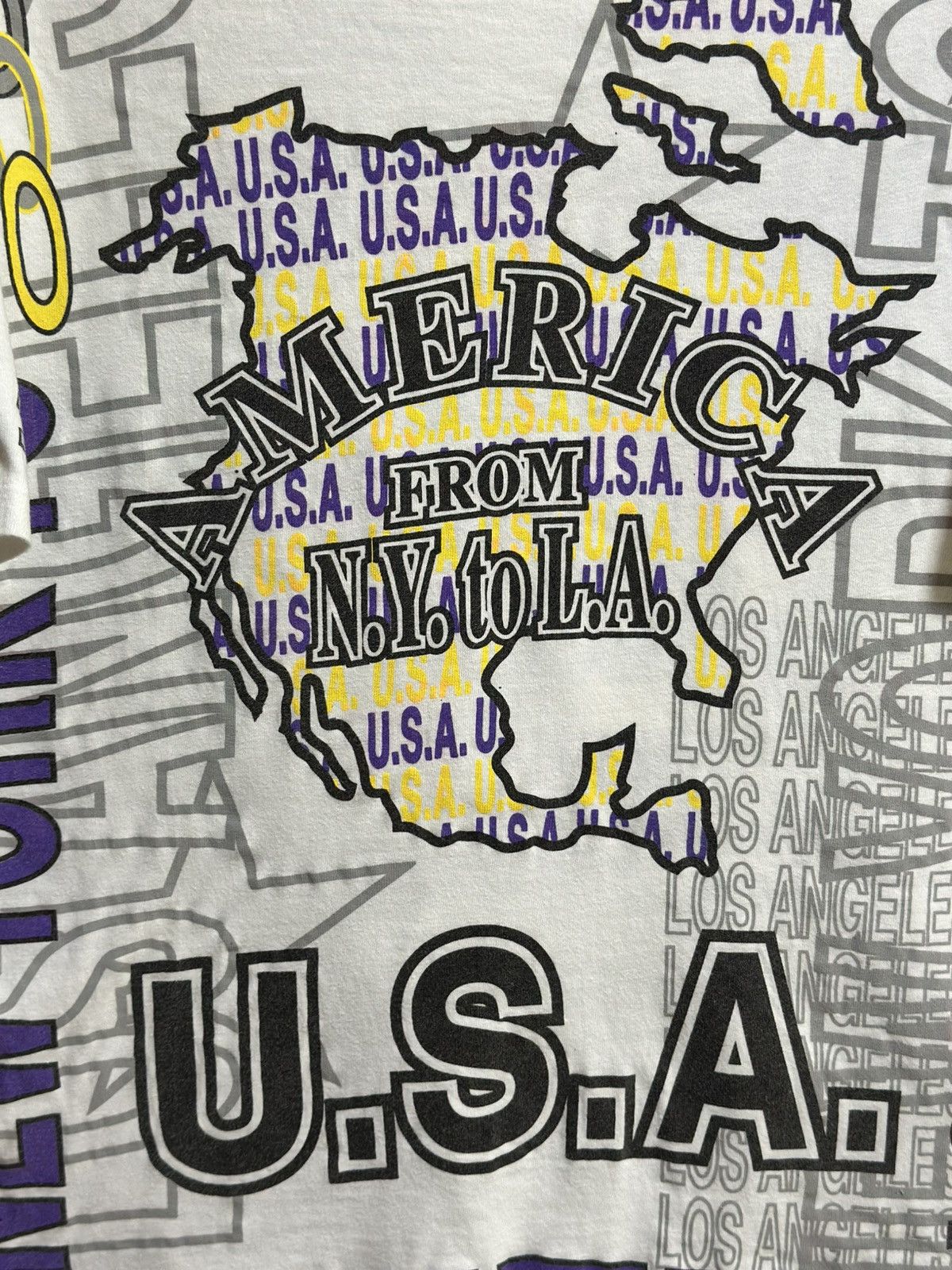 Vintage Vintage America From N.Y To L.A Fullprint Faded Tee Size US L / EU 52-54 / 3 - 2 Thumbnail