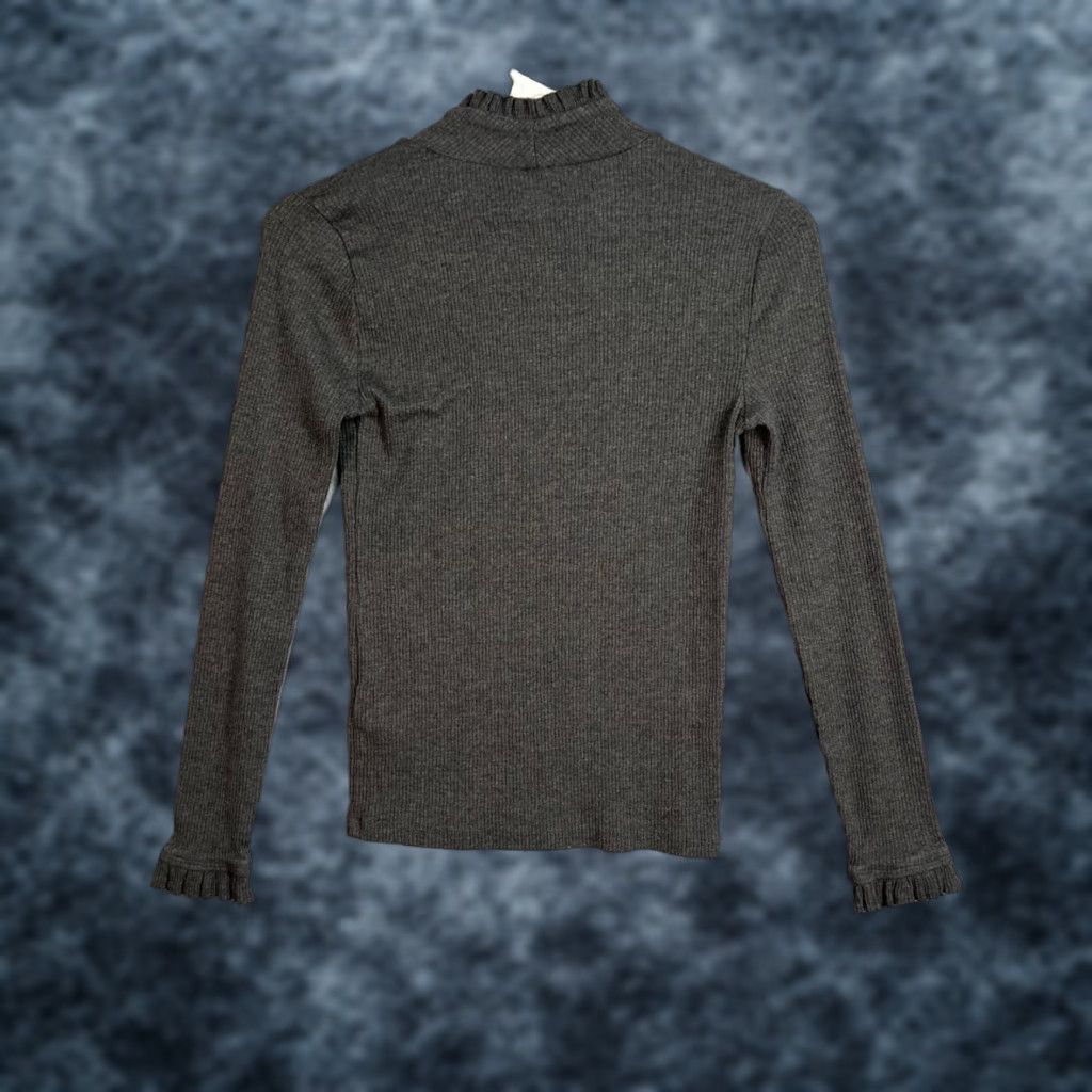 J.Crew J.Crew Womens XS Gray Ribbed Long Sleeve Ruffle Turtleneck Top Size XS / US 0-2 / IT 36-38 - 1 Thumbnail