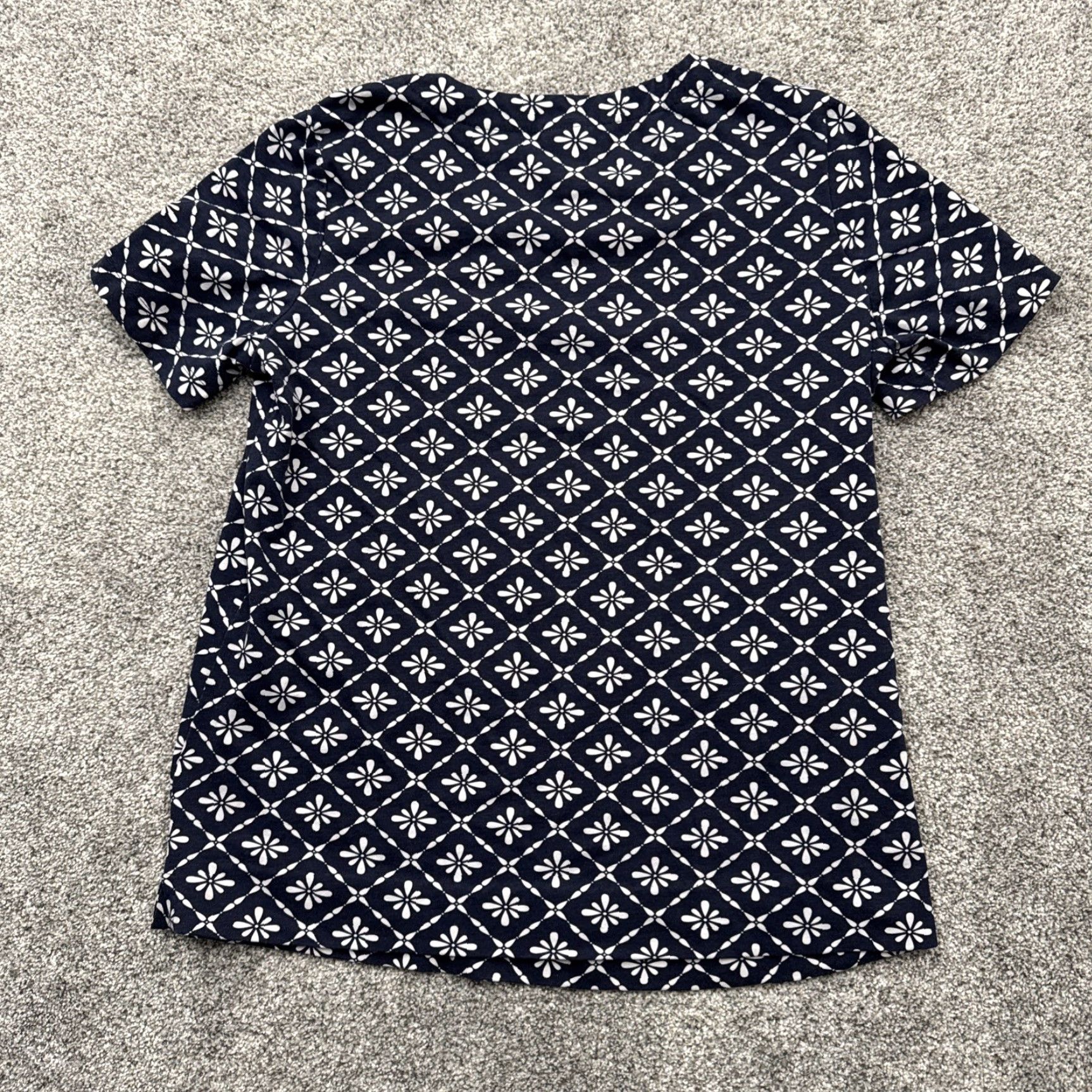 Blair Blair Blouse Womens Size M Blue Geometric Floral Tile Preppy Grandmacore Retro Y2K City Flower Short Sleeve Round Neck Pullover Casual Travel Size M / US 6-8 / IT 42-44 - 6 Thumbnail