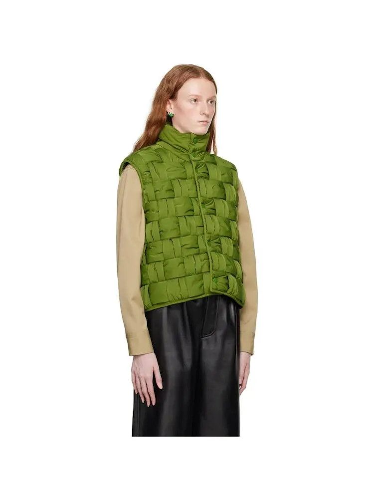 Bottega Veneta o1n1vont0625 Padded Nylon Intreccio Gilet in Green Size M / US 6-8 / IT 42-44 - 2 Thumbnail