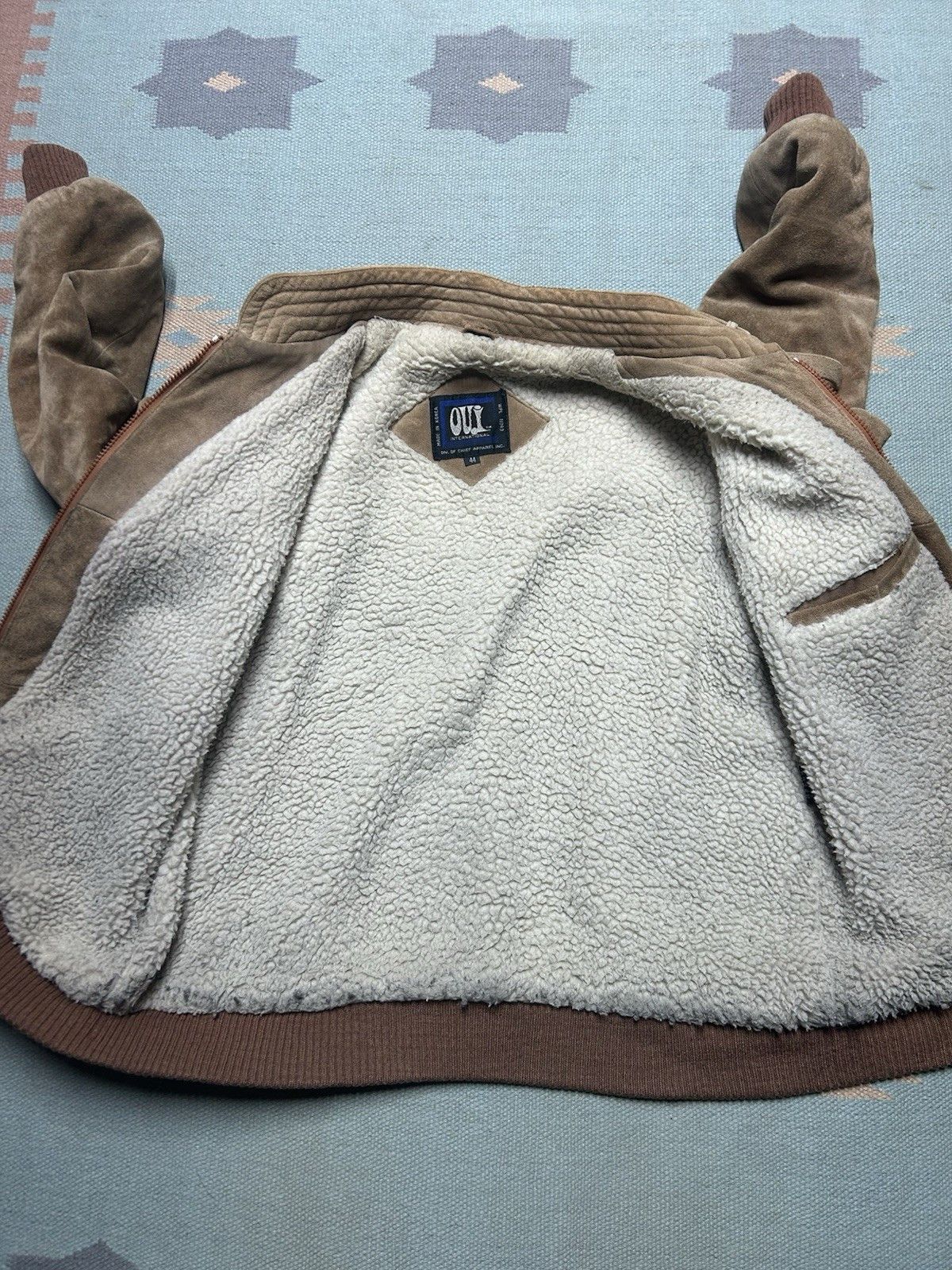 Vintage 80s suede leather bomber jacket Sherpa lined Oui large 44 Size US L / EU 52-54 / 3 - 13 Thumbnail