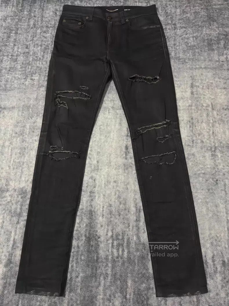 Saint Laurent Paris Saint Laurent Paris Coated Wax Cracked Destroyed Denim Pan Size US 30 / EU 46 - 1 Thumbnail