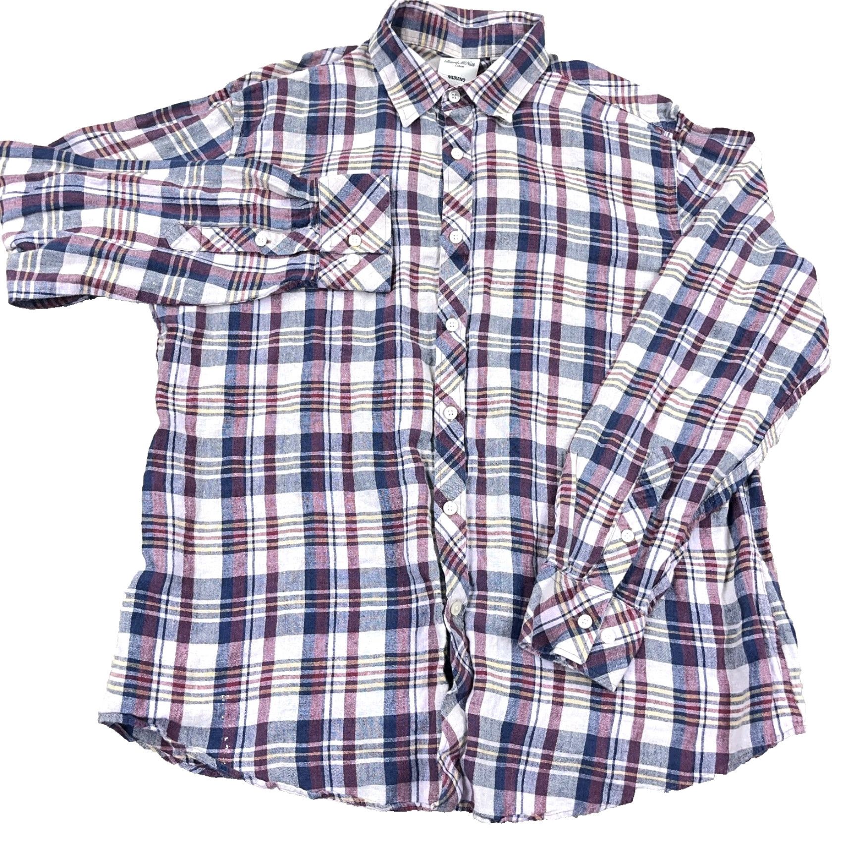 Vintage Baird McNutt Linen Shirt Large Blue Red Plaid Button-Up Casual Mens Size US L / EU 52-54 / 3 - 2 Thumbnail