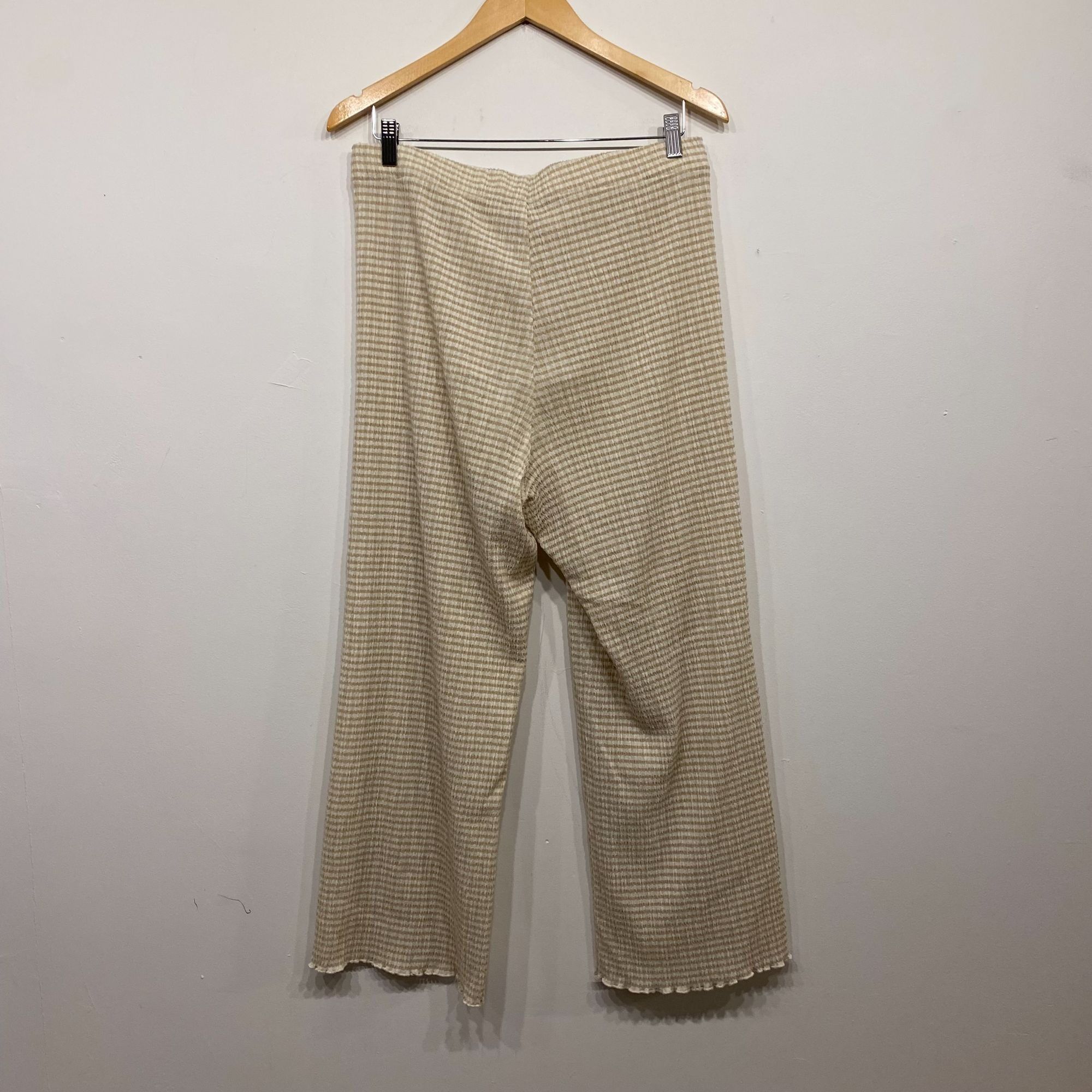 Aritzia Aritzia Wilfred Verona Seersucker Cream Checkered Wide Leg P Size 31" - 3 Thumbnail