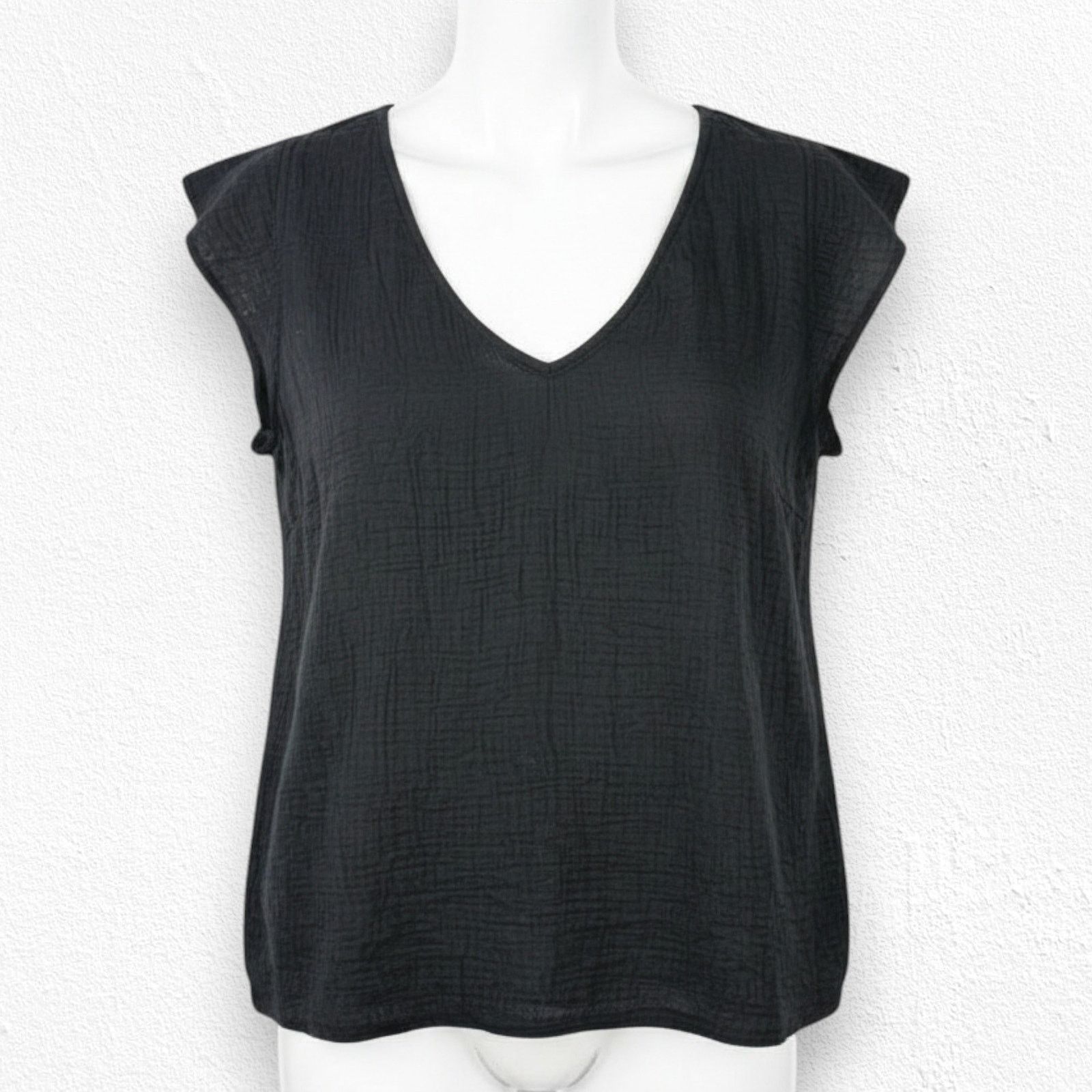 Other Three Dots Black Double Gauze Top Size Medium NWT $138 Size M / US 6-8 / IT 42-44 - 3 Thumbnail