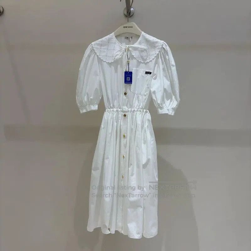 Miu Miu Miu Miu White Cotton Logo Short Sleeve Dress . Size S / US 4 / IT 40 - 1 Thumbnail