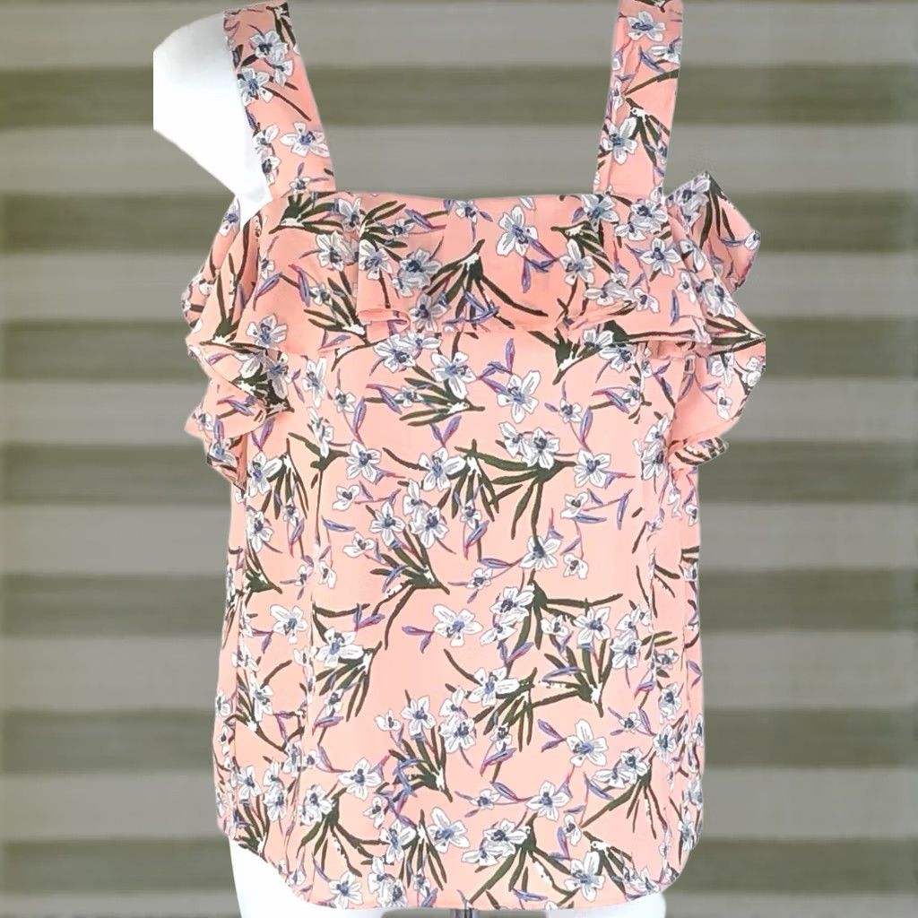 Banana Republic Banana Republic Tank Cami Top XS Peach Floral Tiered Ruffles Boho Coconut Girl Womens Size XS / US 0-2 / IT 36-38 - 1 Thumbnail