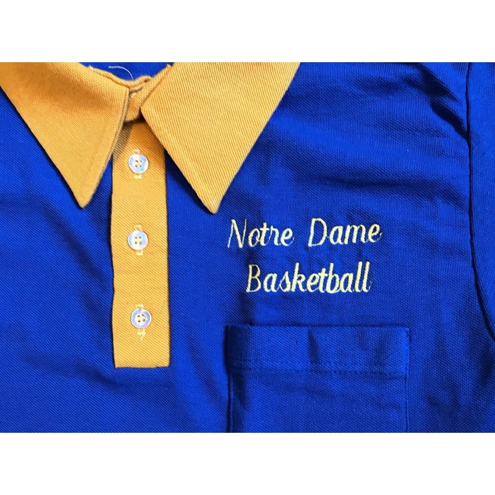 Vintage VINTAGE Notre Dame Basketball Polo Shirt Men’s M Blue Gold 80s USA Wear-Guard Polo Shirt Mens M Blue 80s Retro Notre Dame Basketball Shirt Size US M / EU 48-50 / 2 - 3 Thumbnail