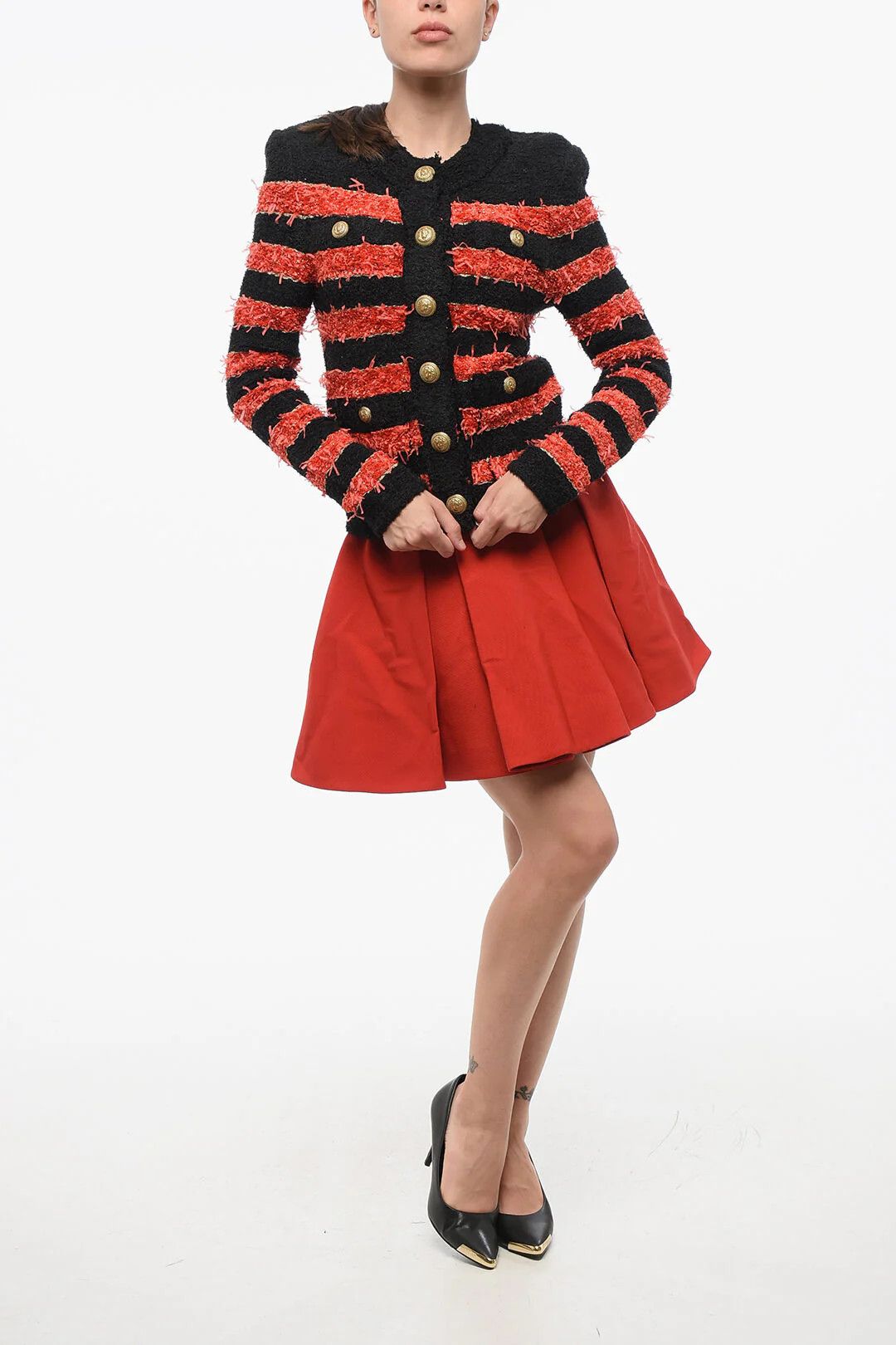 Balmain og1mm0326 Bicolour Striped Cardigan in Black/Red Size S / US 4 / IT 40 - 4 Thumbnail