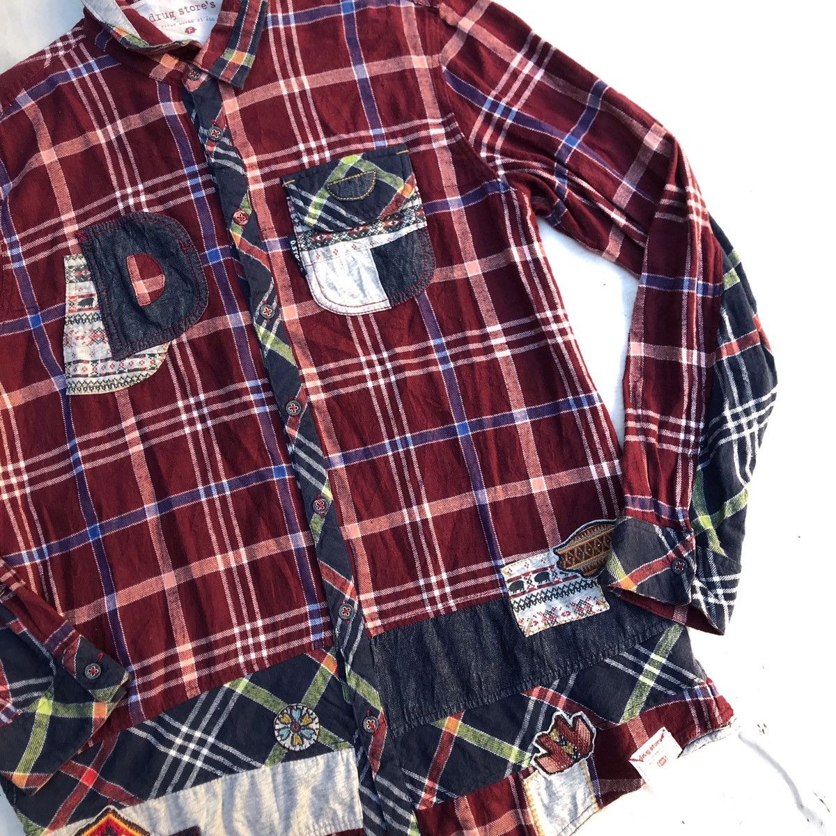 Flannel × Hysteric Glamour × Japanese Brand Vintage Drugs Store Japan checkered Flannel Patchwork Size US L / EU 52-54 / 3 - 3 Thumbnail