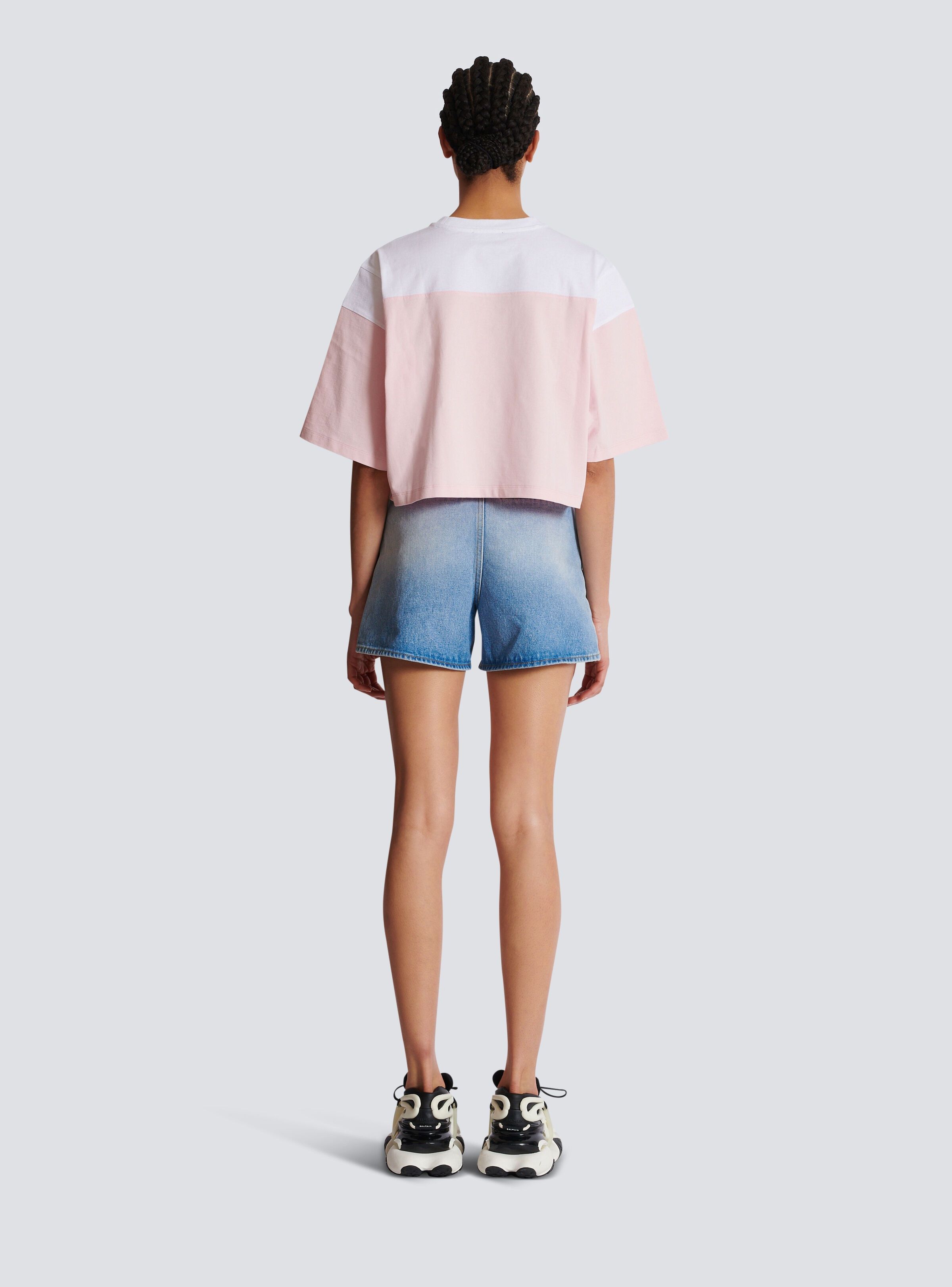 Balmain o1s1wg110725 Logo Colorblock Cropped T-Shirt in Pink Size M / US 6-8 / IT 42-44 - 4 Thumbnail