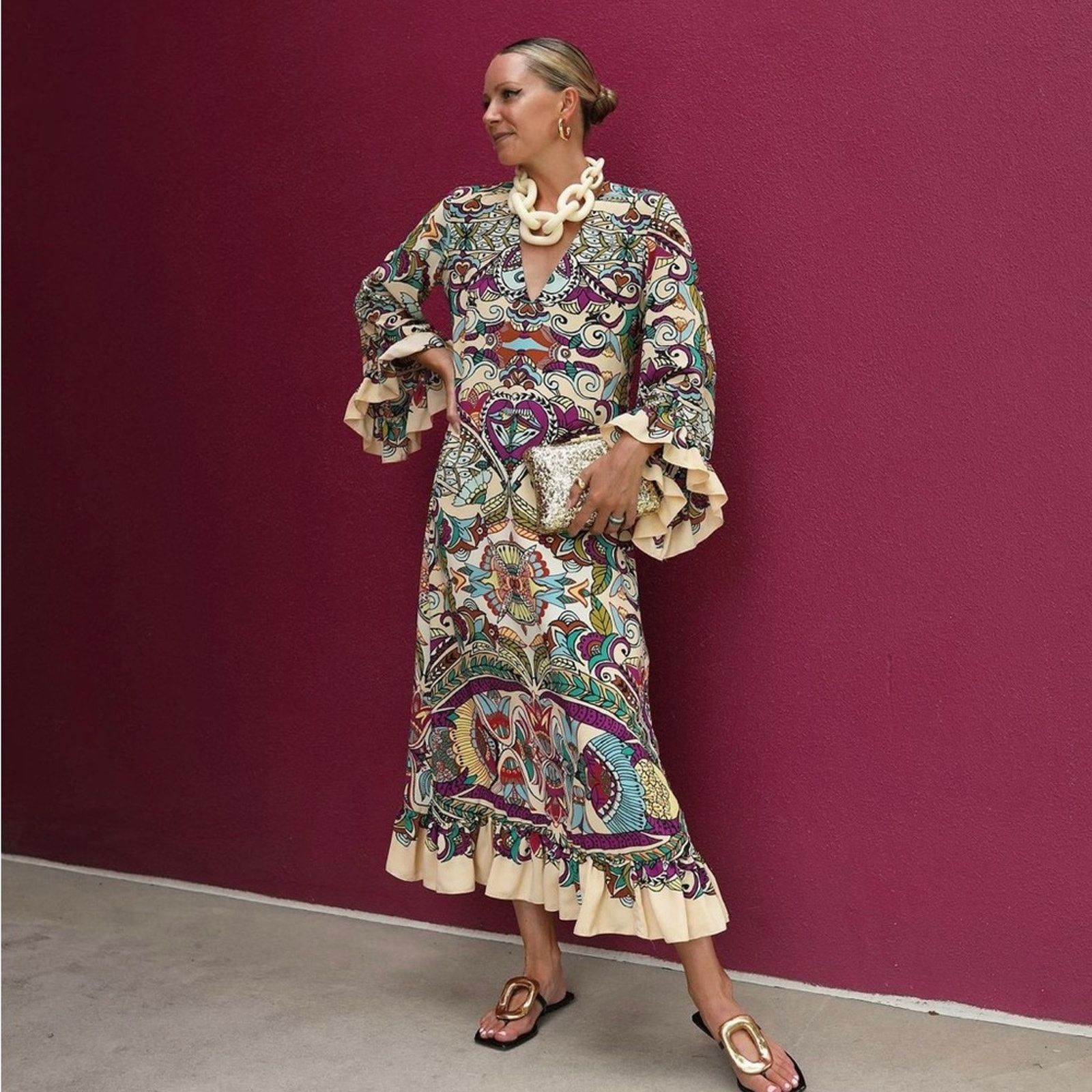 Zara ZARA BLOGGER FAVORITE PRINTED MIDI DRESS MULTICOLORED Size S / US 4 / IT 40 - 4 Thumbnail