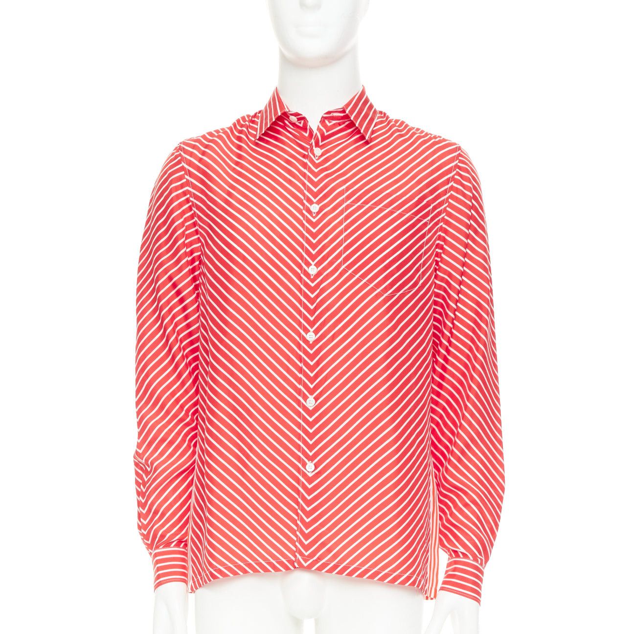 Prada PRADA 2022 100% silk red white diagonal stripe logo back dress shirt EU39 M Size US M / EU 48-50 / 2 - 1 Thumbnail