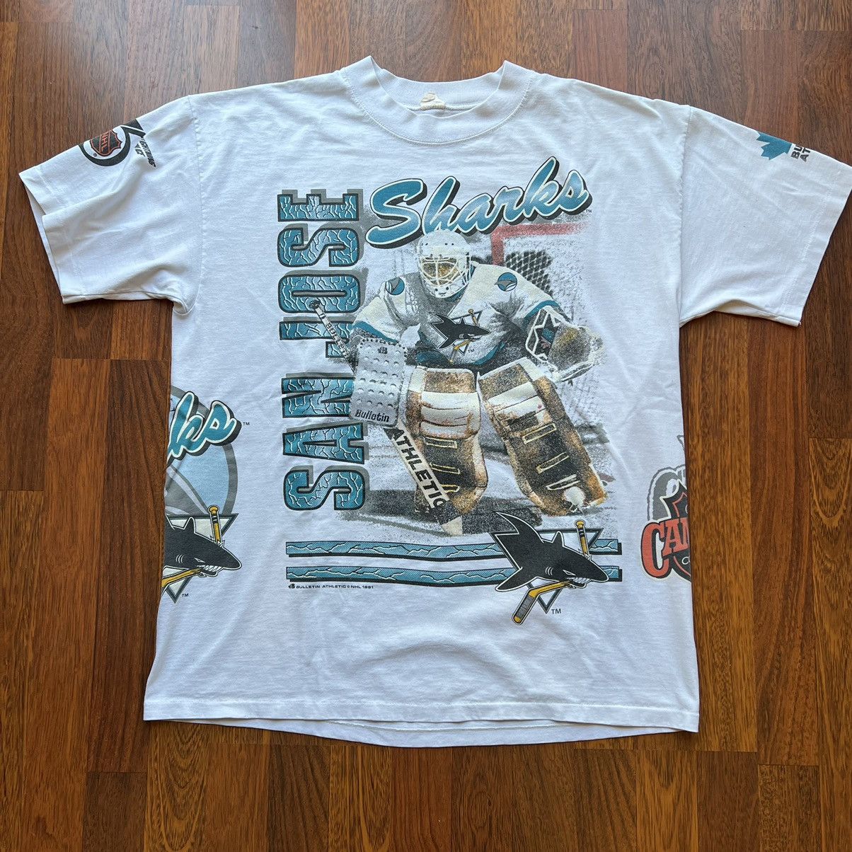 image of Starter x Vintage 1991 San Jose Sharks Aop Nhl XL T-Shirt in White, Men's