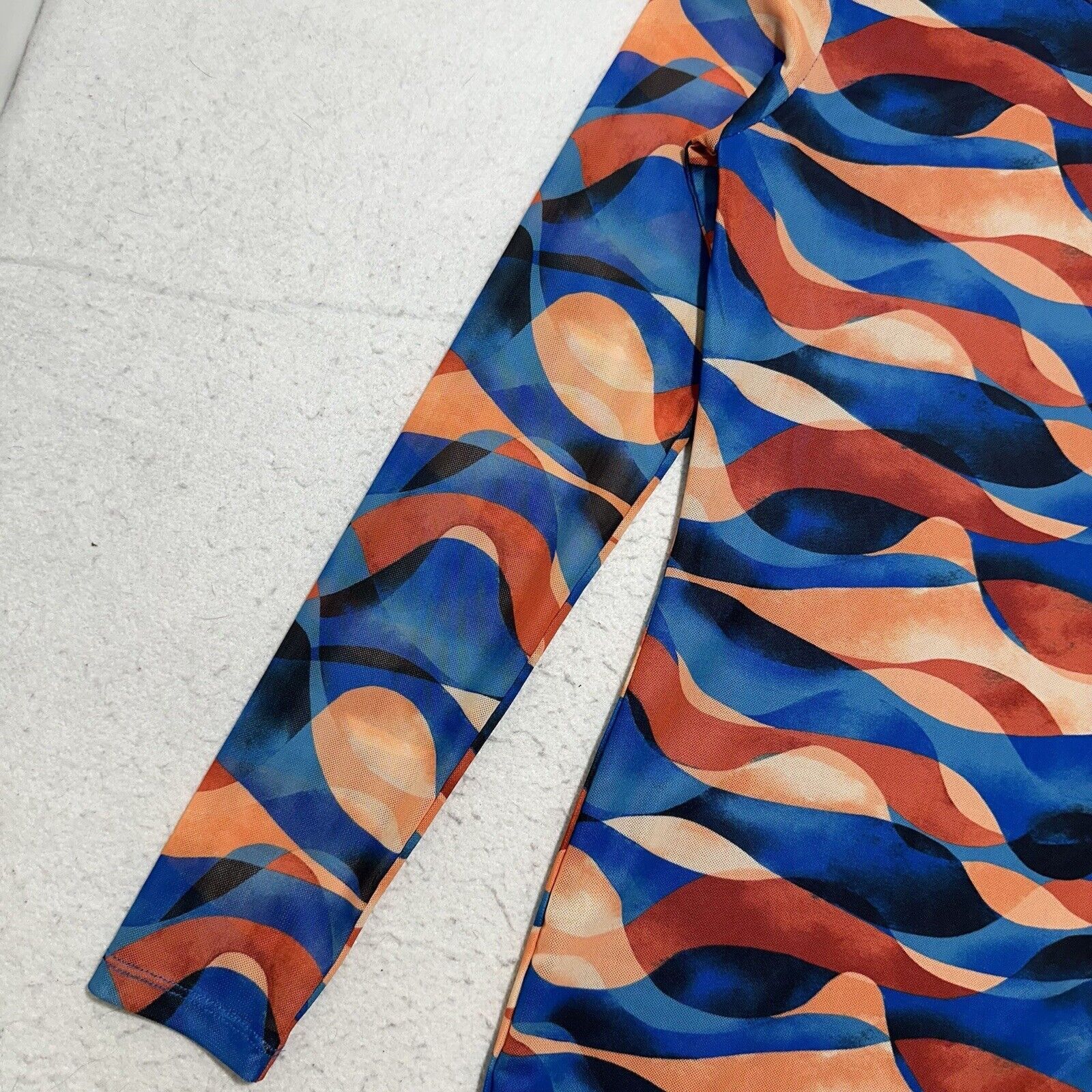 Forever 21 Forever 21 Small Abstract Print Blue Orange Mesh Mini Dress Size S / US 4 / IT 40 - 7 Thumbnail