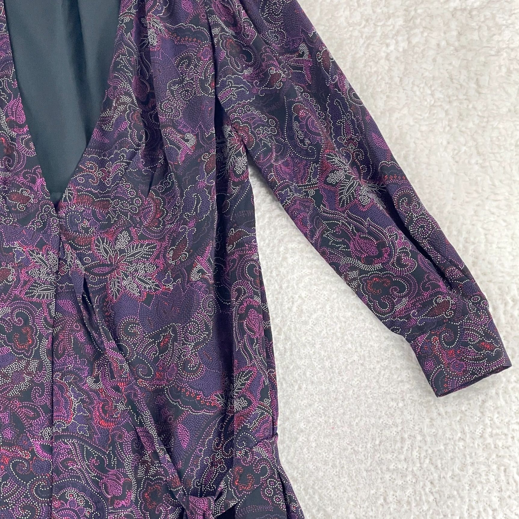 Vintage ModCloth Purple Paisley Wrap Maxi Dress Womens Small Long Sleeve V-Neck Lined Size S / US 4 / IT 40 - 5 Thumbnail