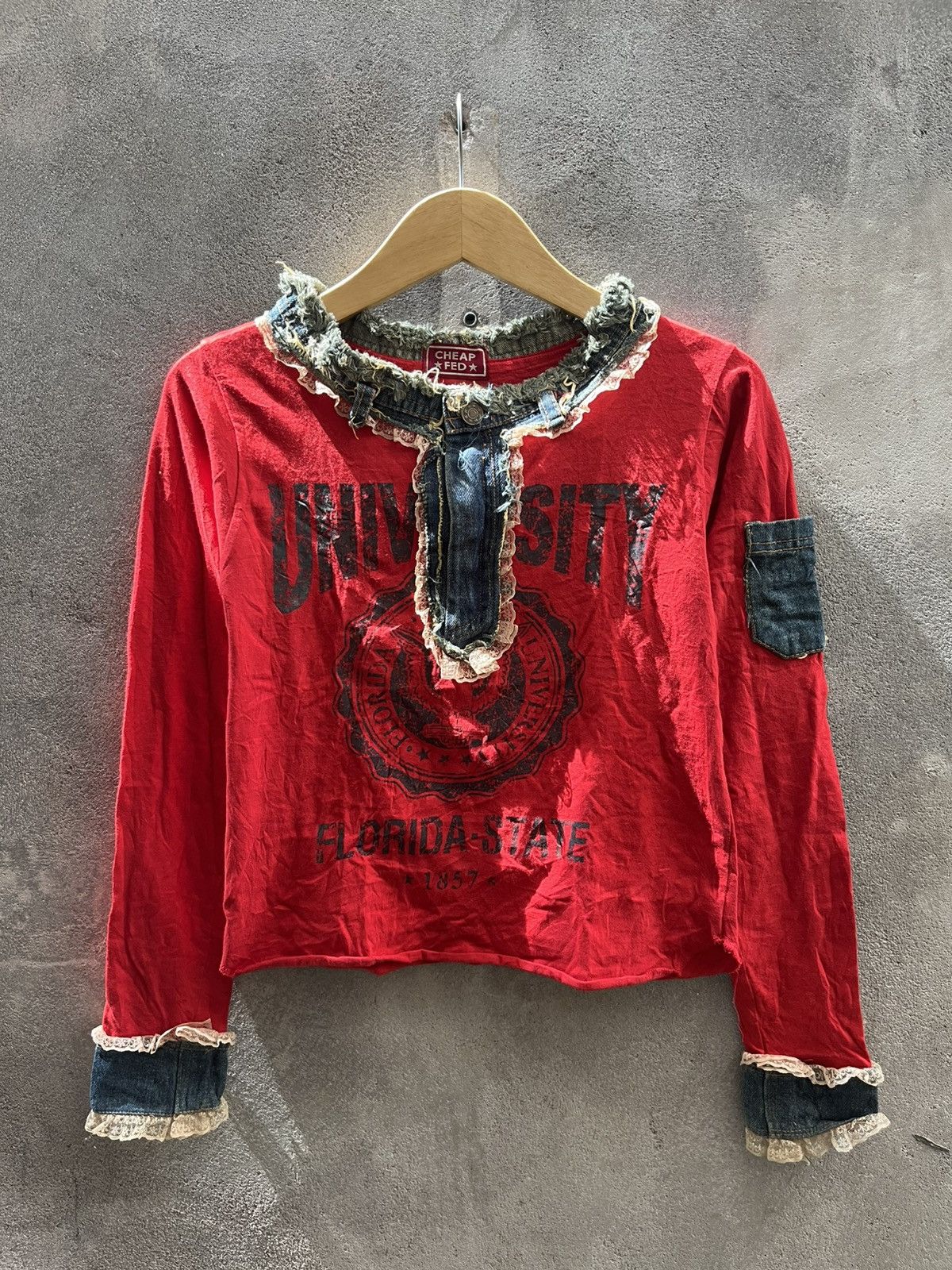 Handmade CHEAP★FED★ College Grunge Top – Japan Punk Y2K Size US XS / EU 42 / 0 - 1 Thumbnail