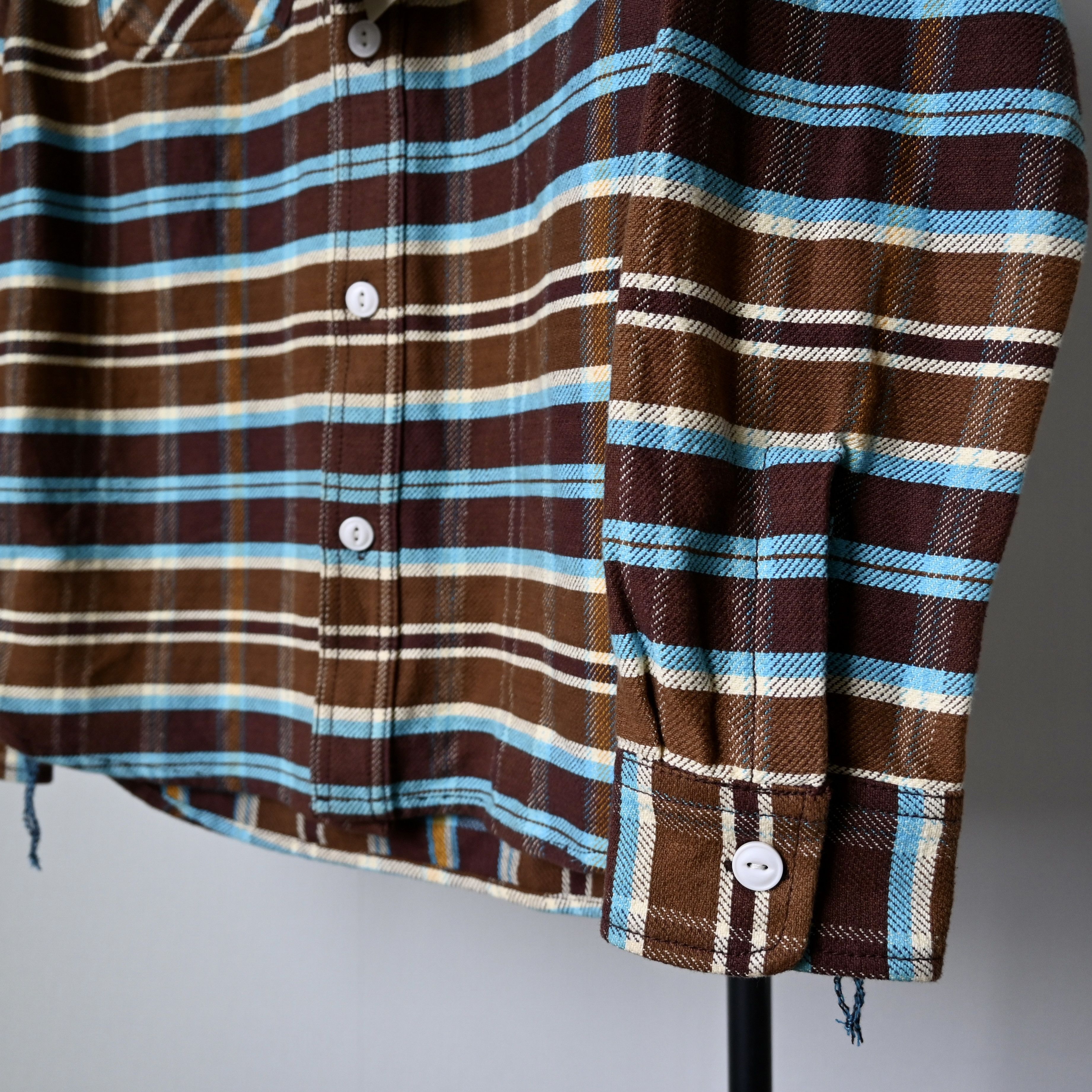 Japanese Brand UNUSED, Houston heavyweight flannel shirt, brown x turquoise Size US M / EU 48-50 / 2 - 10 Thumbnail