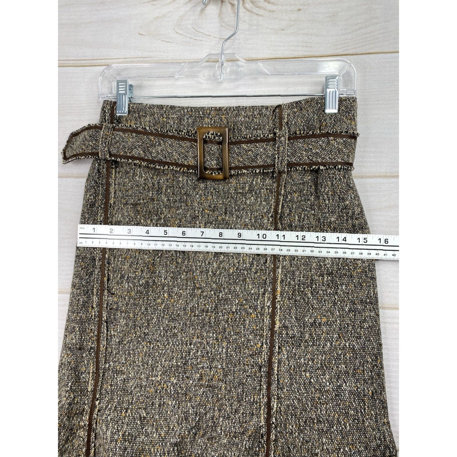 Vintage VINTAGE Serena Kay Paris Wool Skirt Sz 38 Brown Tweed Belted Made in France Women Size 28" / US 6 / IT 42 - 4 Thumbnail