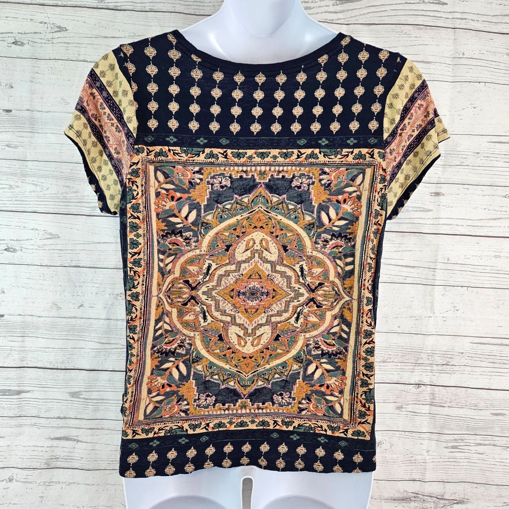 Lucky Brand Lucky Brand Womens Tee 1X Blue Orange Cotton Blend Short Sleeve Shirt Womens 1X Blue Orange Cotton Blend Short Sleeve T-Shirt Size 40" / US 18 - 3 Thumbnail
